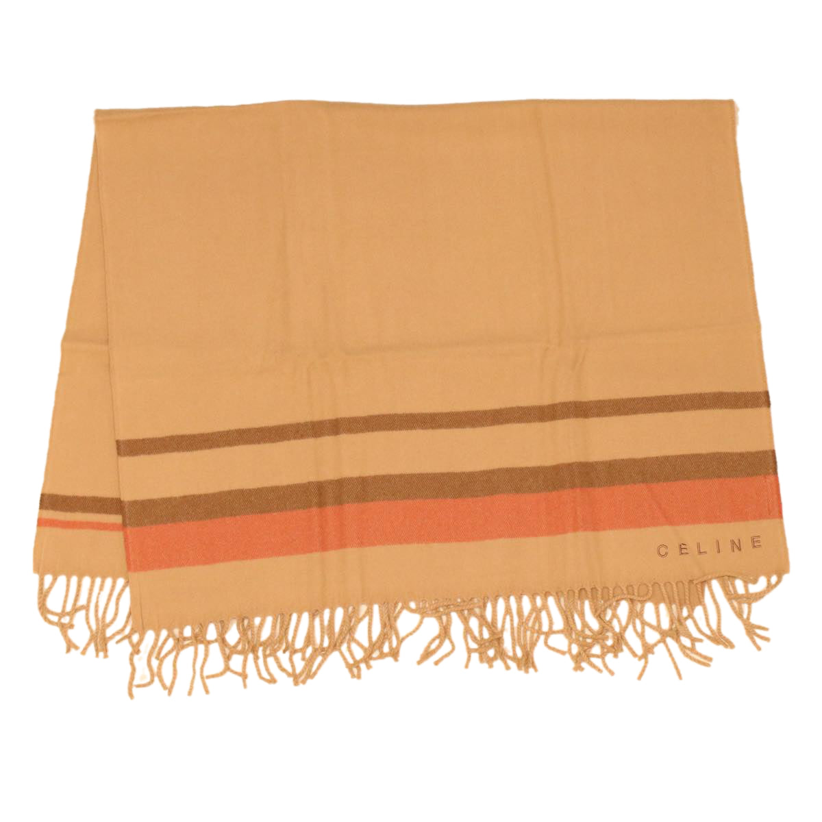 CELINE Scarf Wool Beige Red FIT6003813 Auth 43803