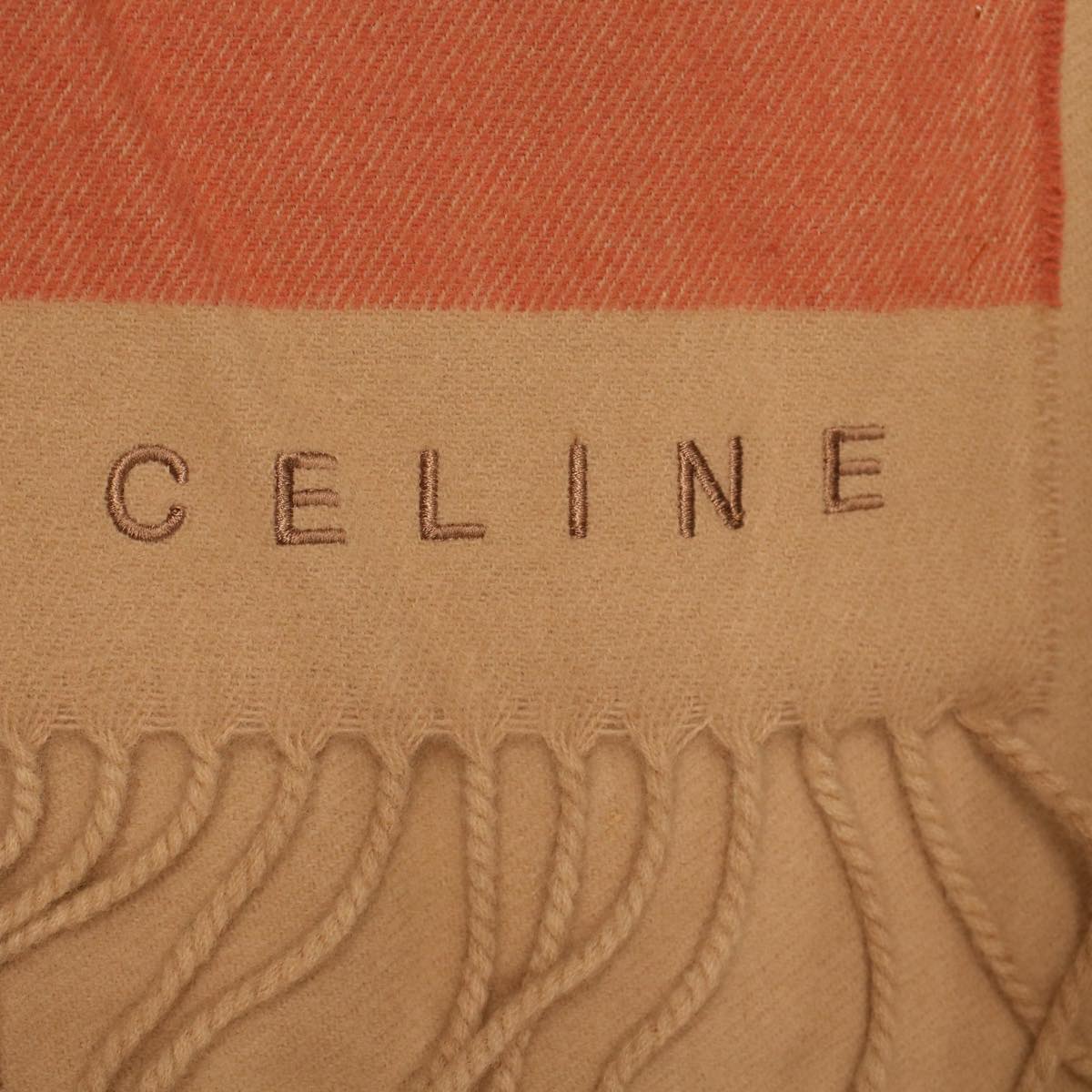 CELINE Scarf Wool Beige Red FIT6003813 Auth 43803