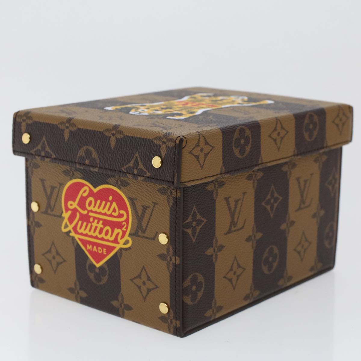 LOUIS VUITTON Stripe Tiger Cardboard Box NIGO Case Brown GI0718 LV Auth 43816SM