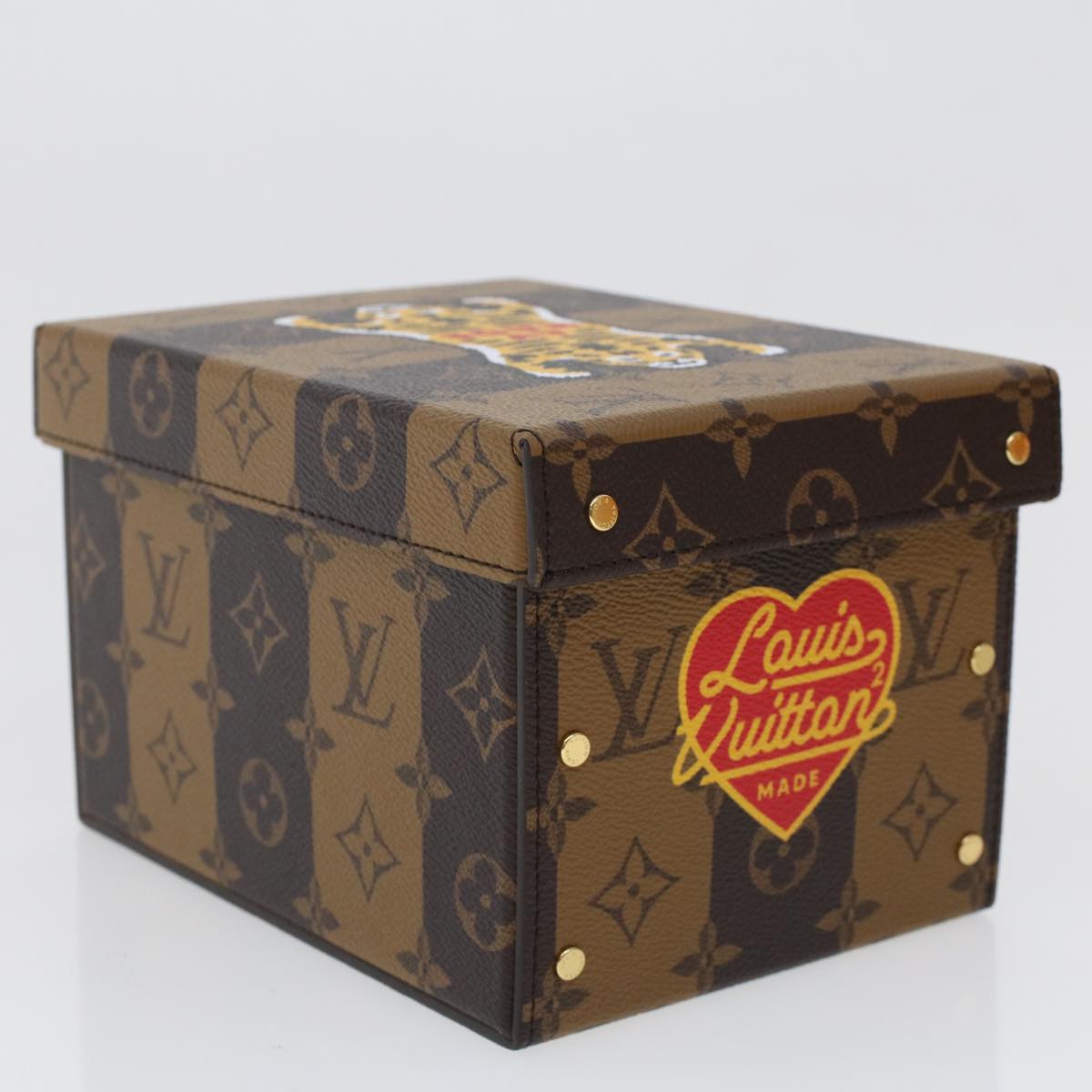 LOUIS VUITTON Stripe Tiger Cardboard Box NIGO Case Brown GI0718 LV Auth 43816SM