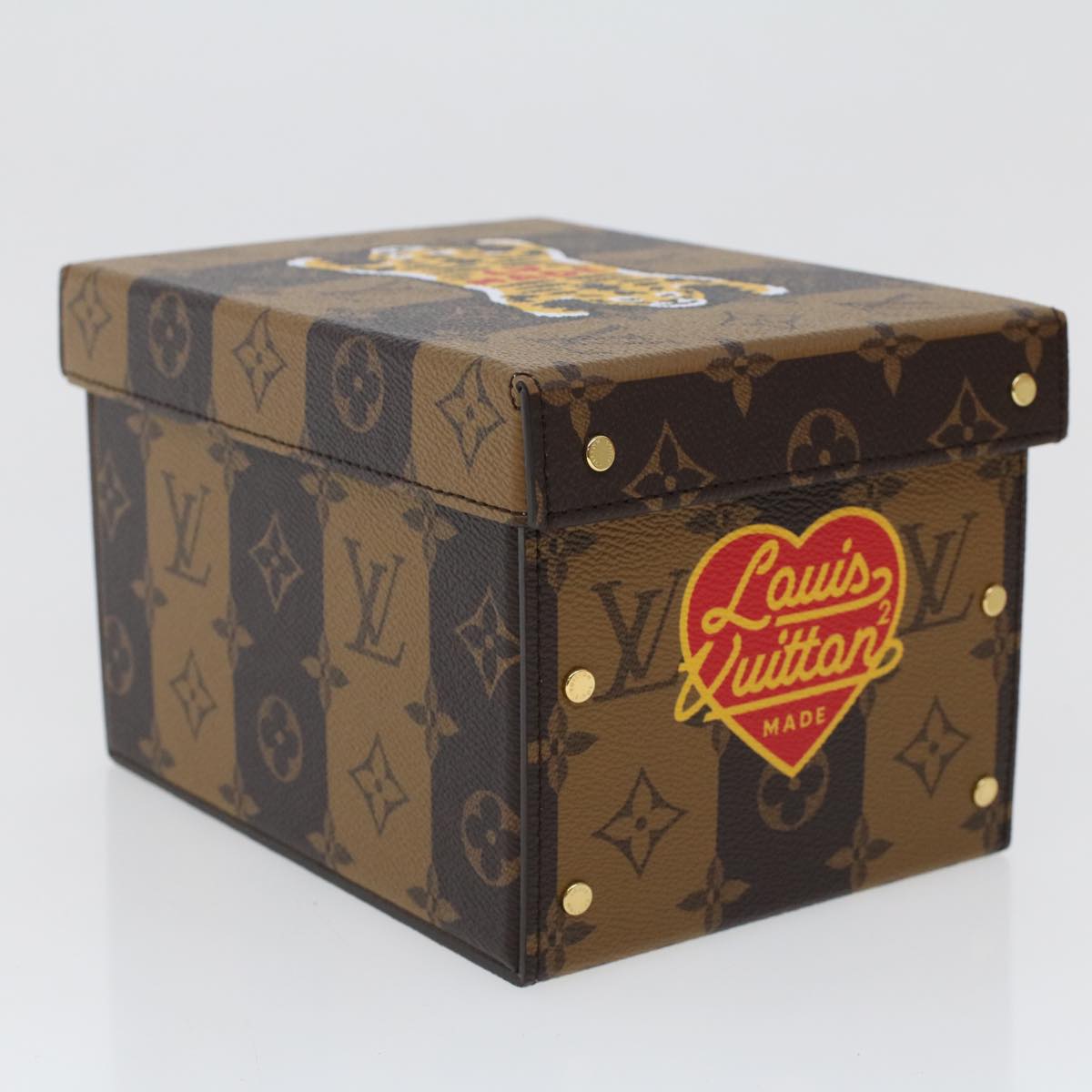 LOUIS VUITTON Stripe Tiger Cardboard Box NIGO Case Brown GI0718 LV Auth 43816SM