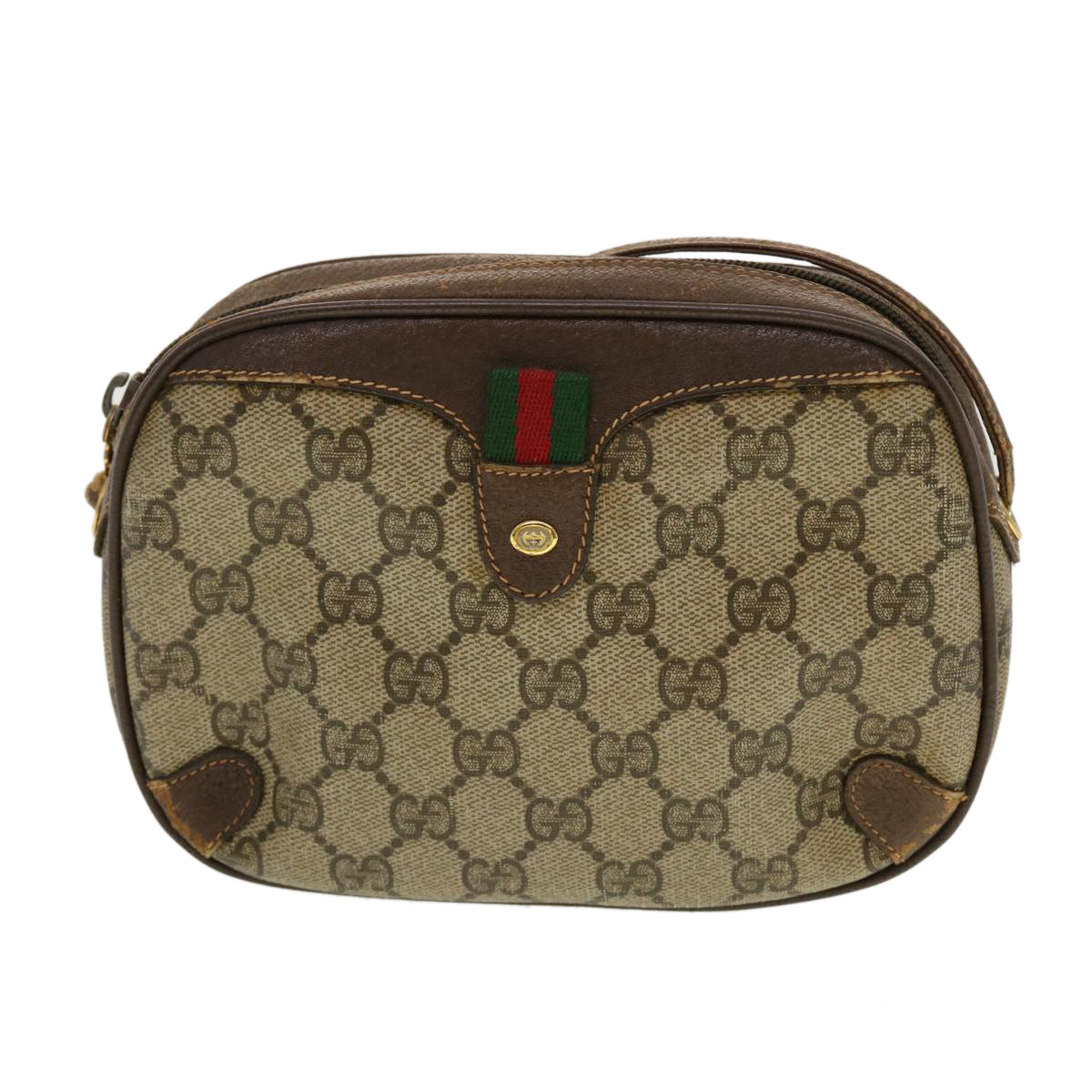 GUCCI GG Canvas Web Sherry Line Shoulder Bag Beige Red Green Auth 43903