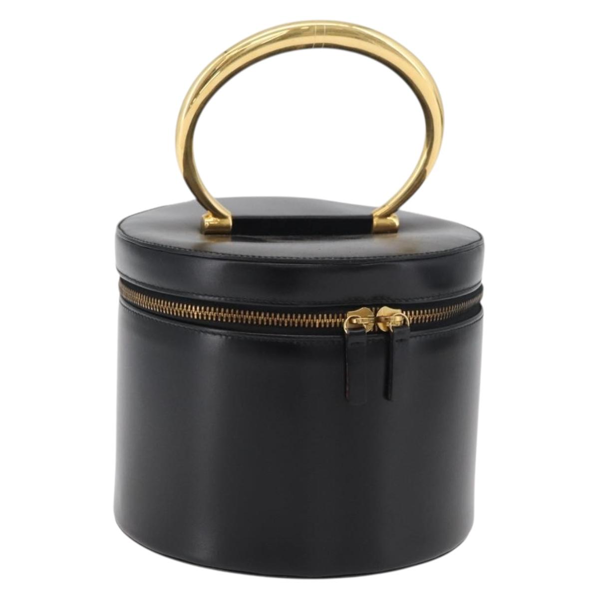 CELINE Vanity Cosmetic Pouch Leather Black Gold Auth 43930