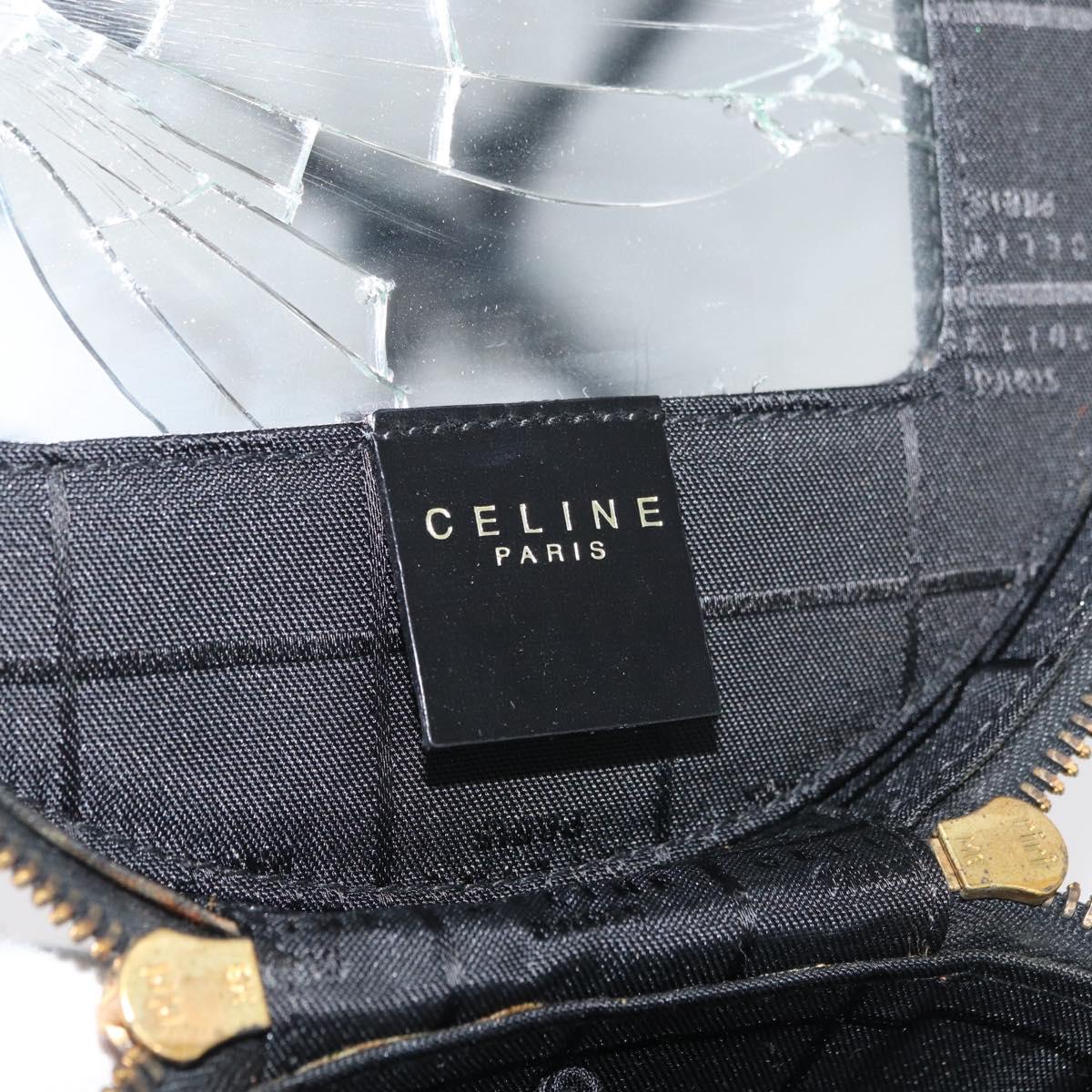 CELINE Vanity Cosmetic Pouch Leather Black Gold Auth 43930
