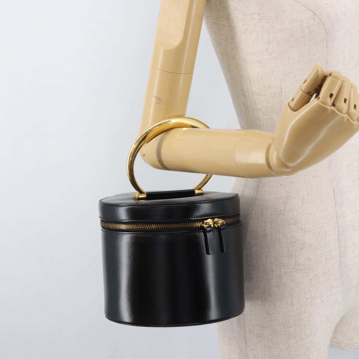 CELINE Vanity Cosmetic Pouch Leather Black Gold Auth 43930