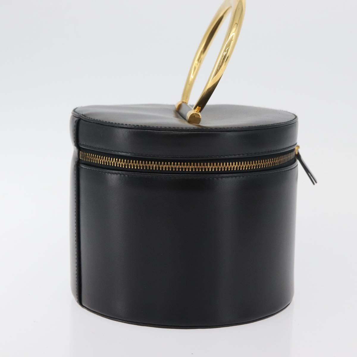 CELINE Vanity Cosmetic Pouch Leather Black Gold Auth 43930