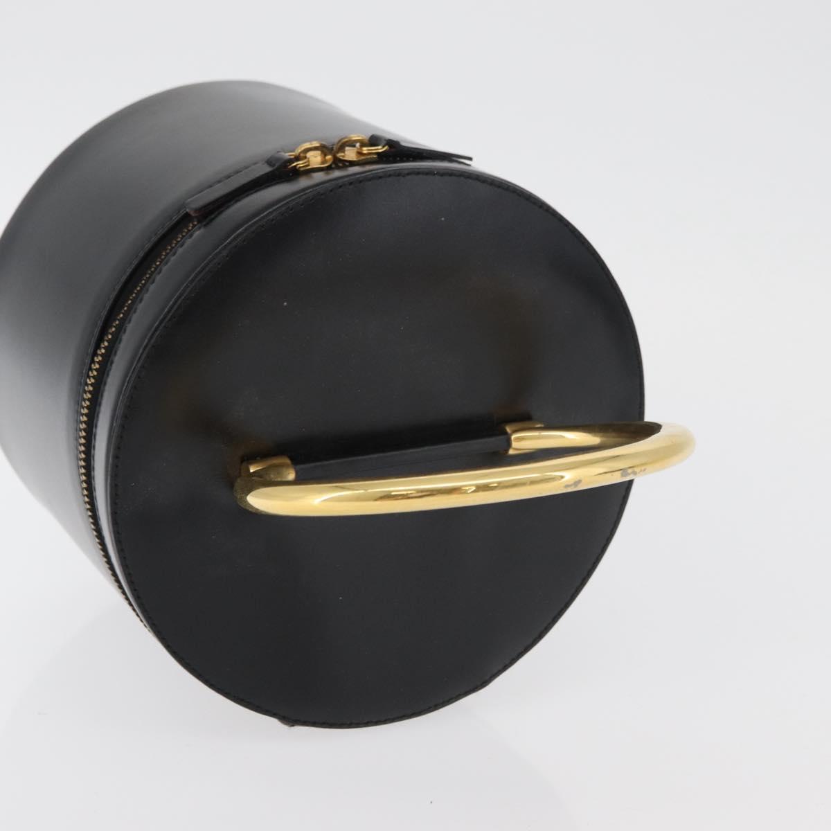 CELINE Vanity Cosmetic Pouch Leather Black Gold Auth 43930
