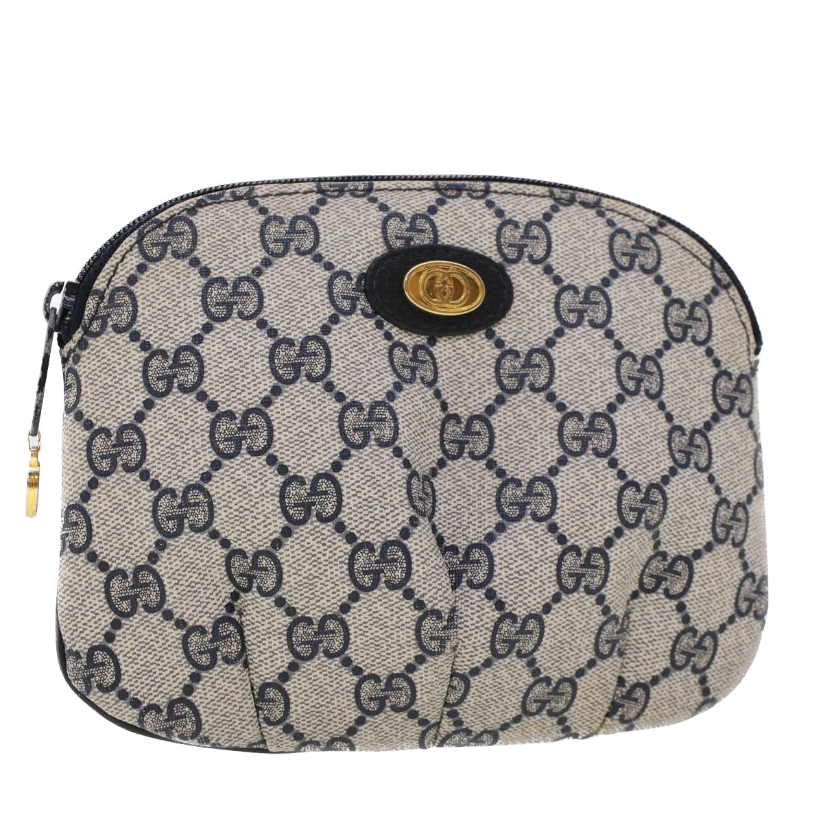 GUCCI GG Canvas Pouch PVC Leather Gray Navy 378.039.4492 Auth 44420