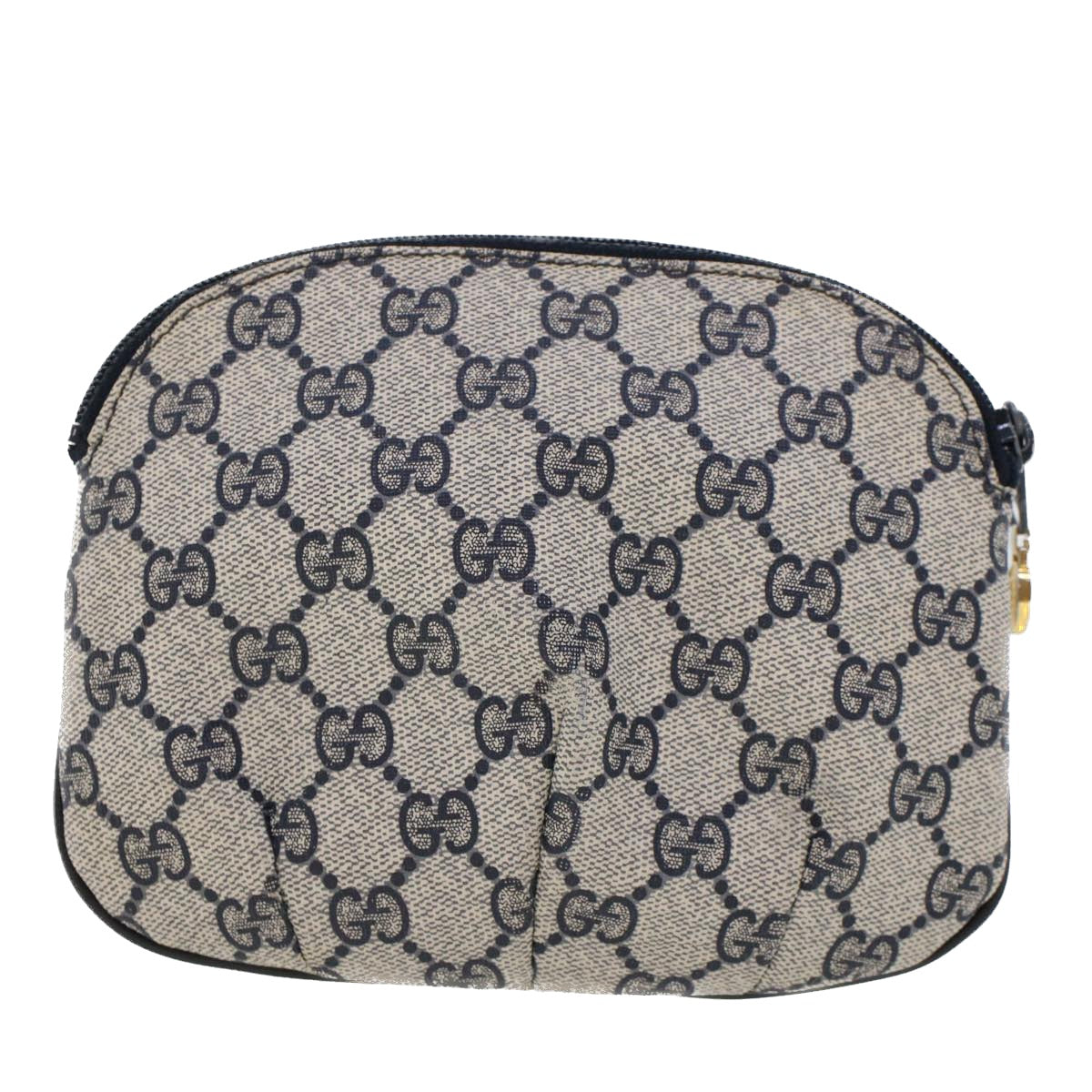 GUCCI GG Canvas Pouch PVC Leather Gray Navy 378.039.4492 Auth 44420