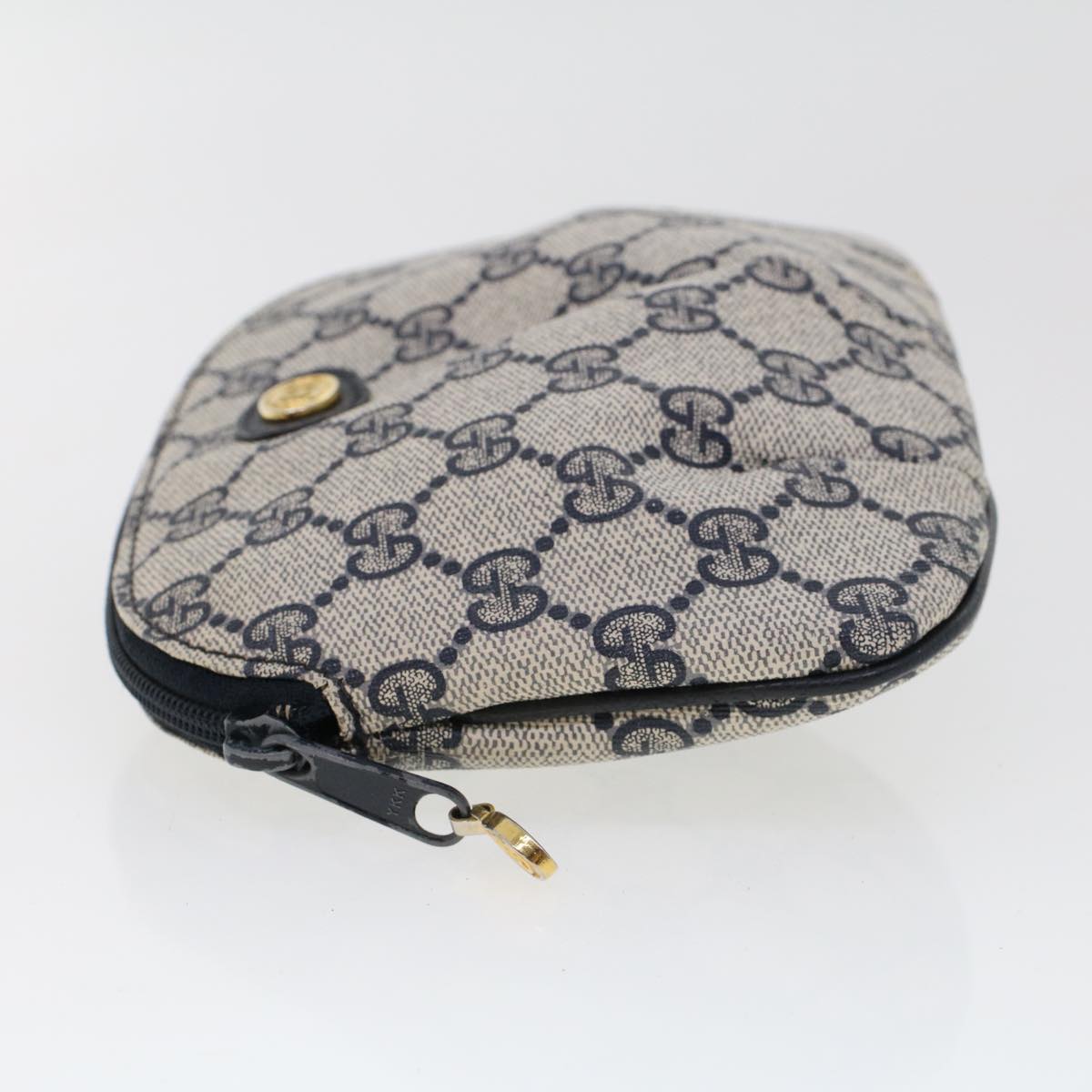 GUCCI GG Canvas Pouch PVC Leather Gray Navy 378.039.4492 Auth 44420