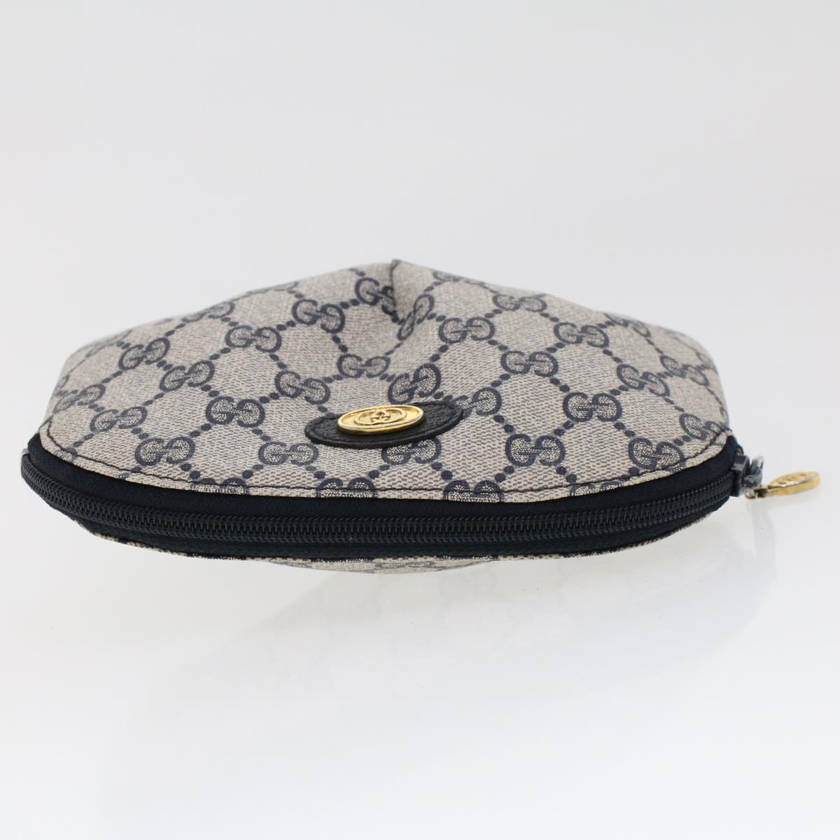 GUCCI GG Canvas Pouch PVC Leather Gray Navy 378.039.4492 Auth 44420