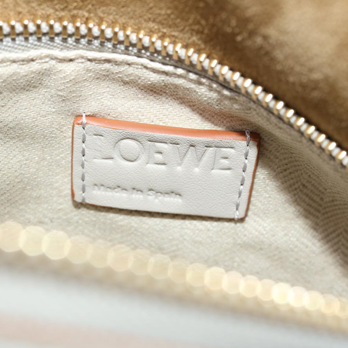 LOEWE Small Puzzle Edge Shoulder Bag Calfskin 2way Taupe off white Auth 45050A