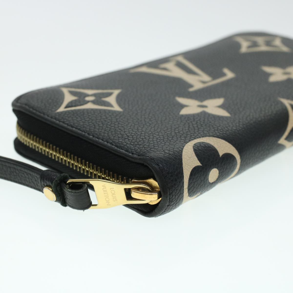 LOUIS VUITTON Monogram Empreinte Zippy Wallet Black Beige M80481 LV Auth 45062