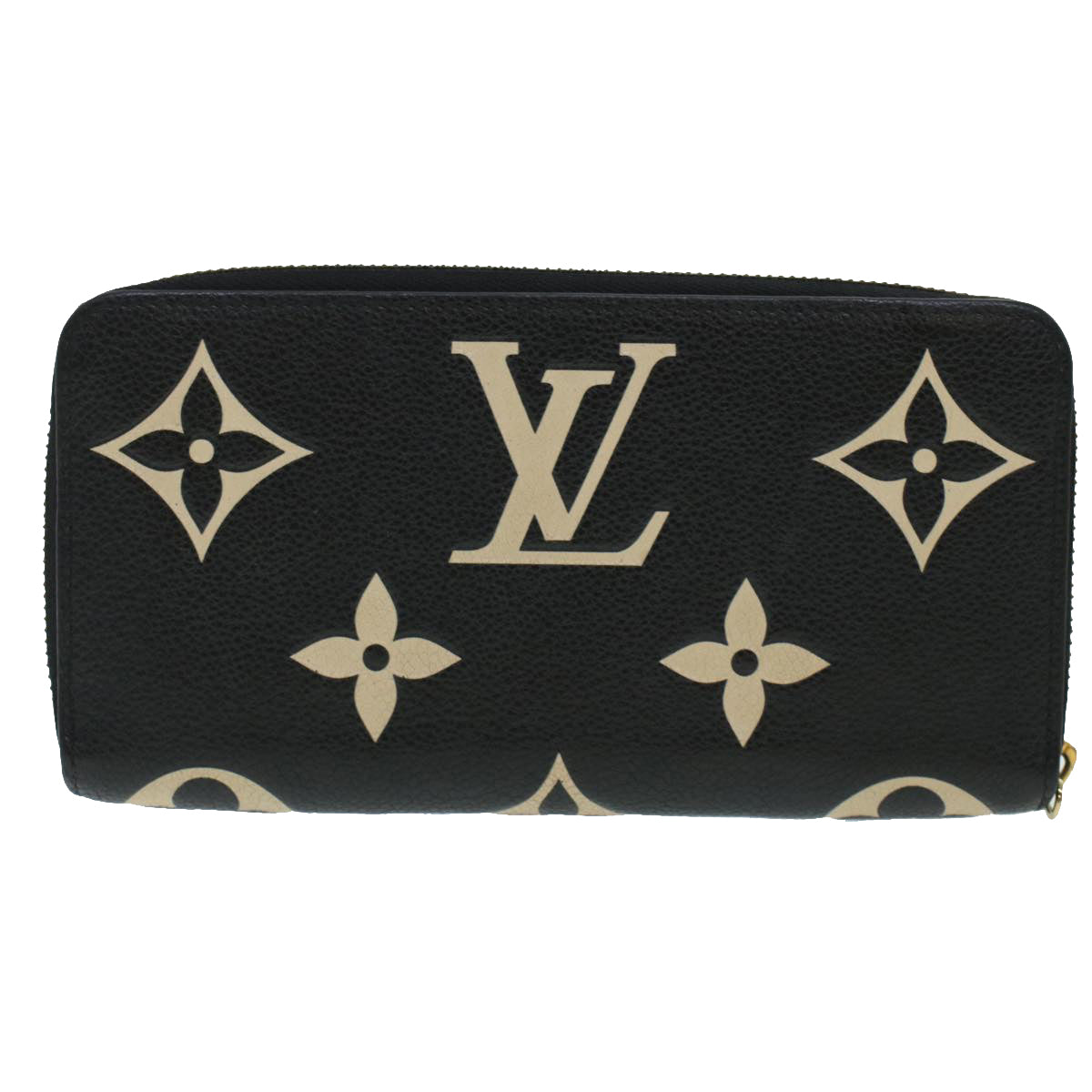 LOUIS VUITTON Monogram Empreinte Zippy Wallet Black Beige M80481 LV Auth 45062