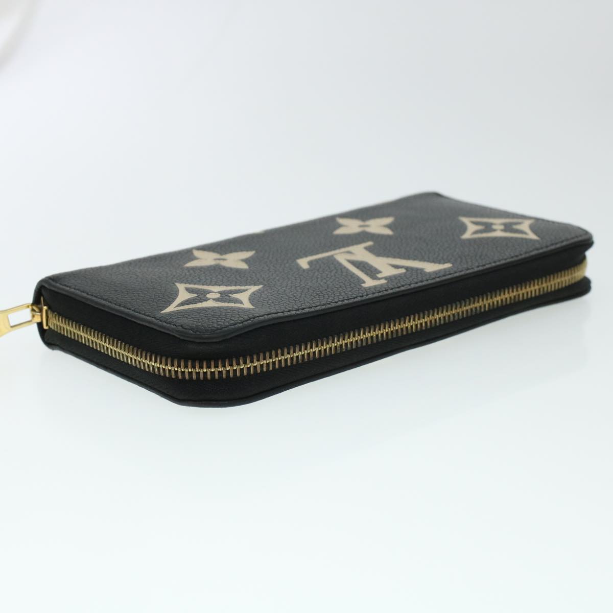 LOUIS VUITTON Monogram Empreinte Zippy Wallet Black Beige M80481 LV Auth 45062