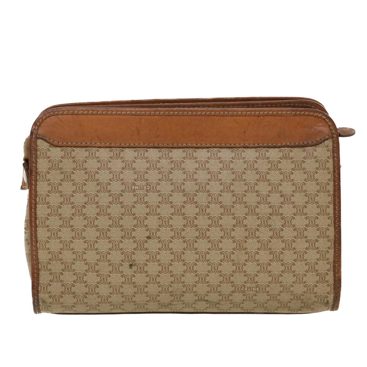 CELINE Macadam Canvas Clutch Bag PVC Leather Beige Auth 45077