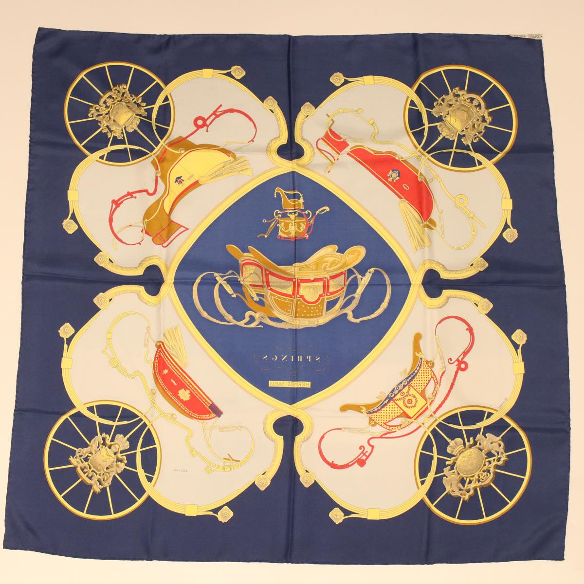 HERMES Carre 90 SPRINGS Scarf Navy Gray Auth 45106