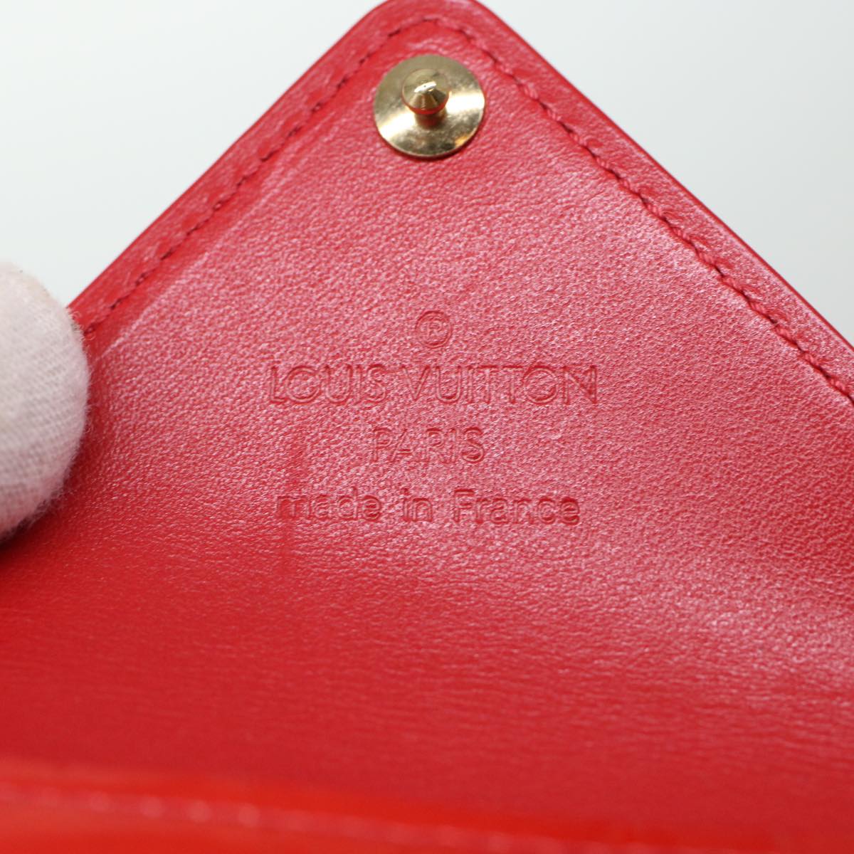 LOUIS VUITTON Vernis Korea Cube Coin Purse Rouge M04100 LV Auth 45274