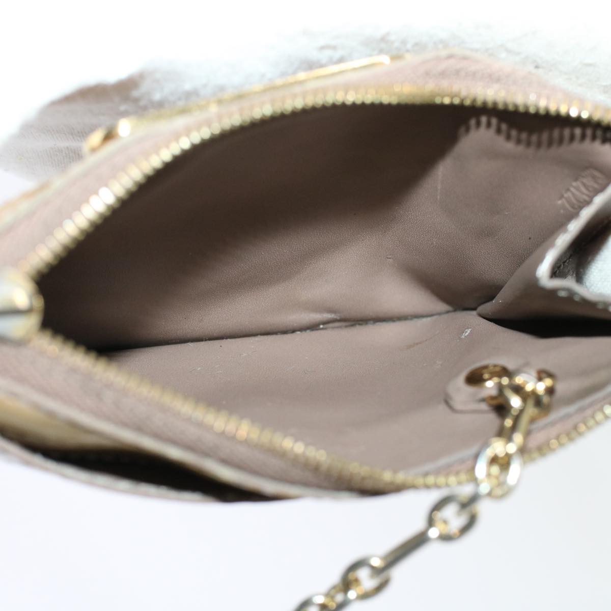 LOUIS VUITTON Monogram Vernis Pochette Cle NM Coin Purse Beige M91763 Auth 45448