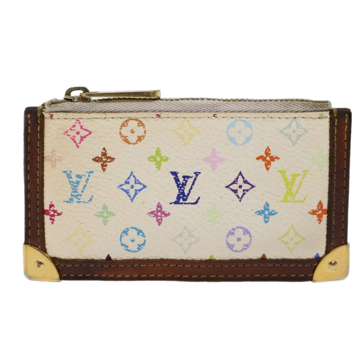 LOUIS VUITTON Monogram Multicolor Pochette Cles Purse White M92655 LV Auth 45773