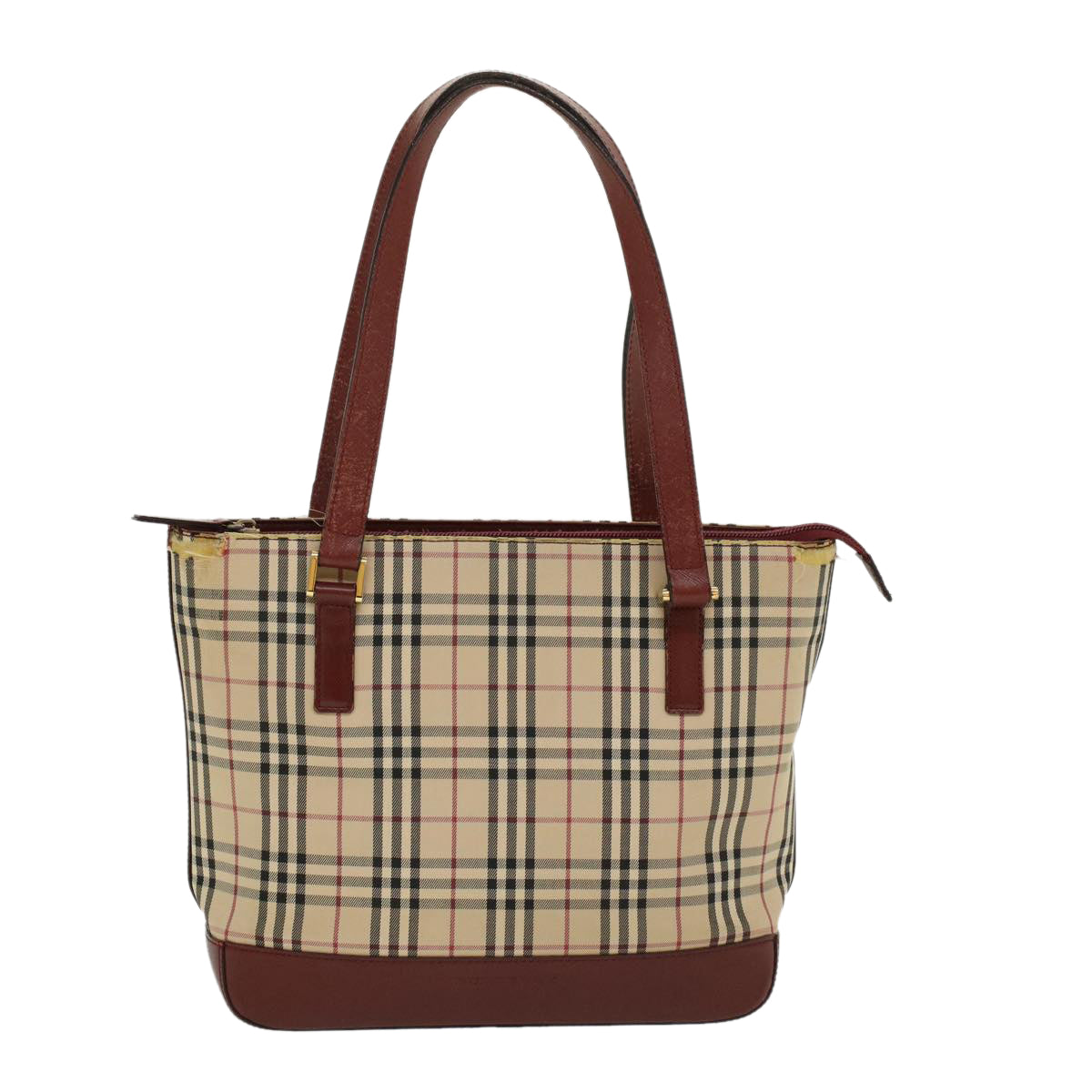 BURBERRY Nova Check Hand Bag Nylon Leather Beige Auth 46310