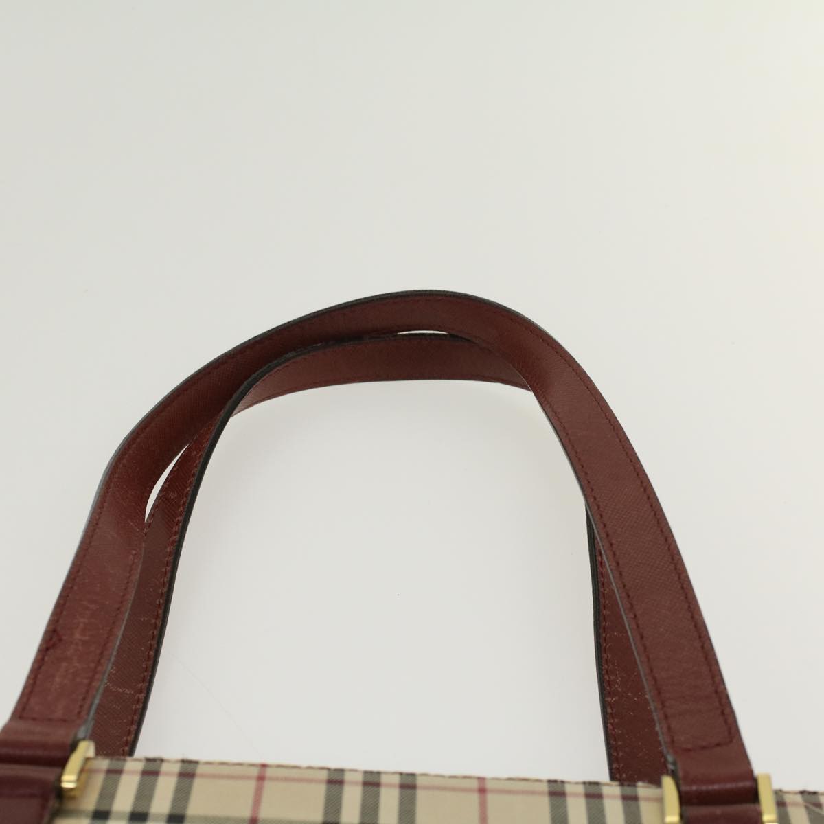 BURBERRY Nova Check Hand Bag Nylon Leather Beige Auth 46310