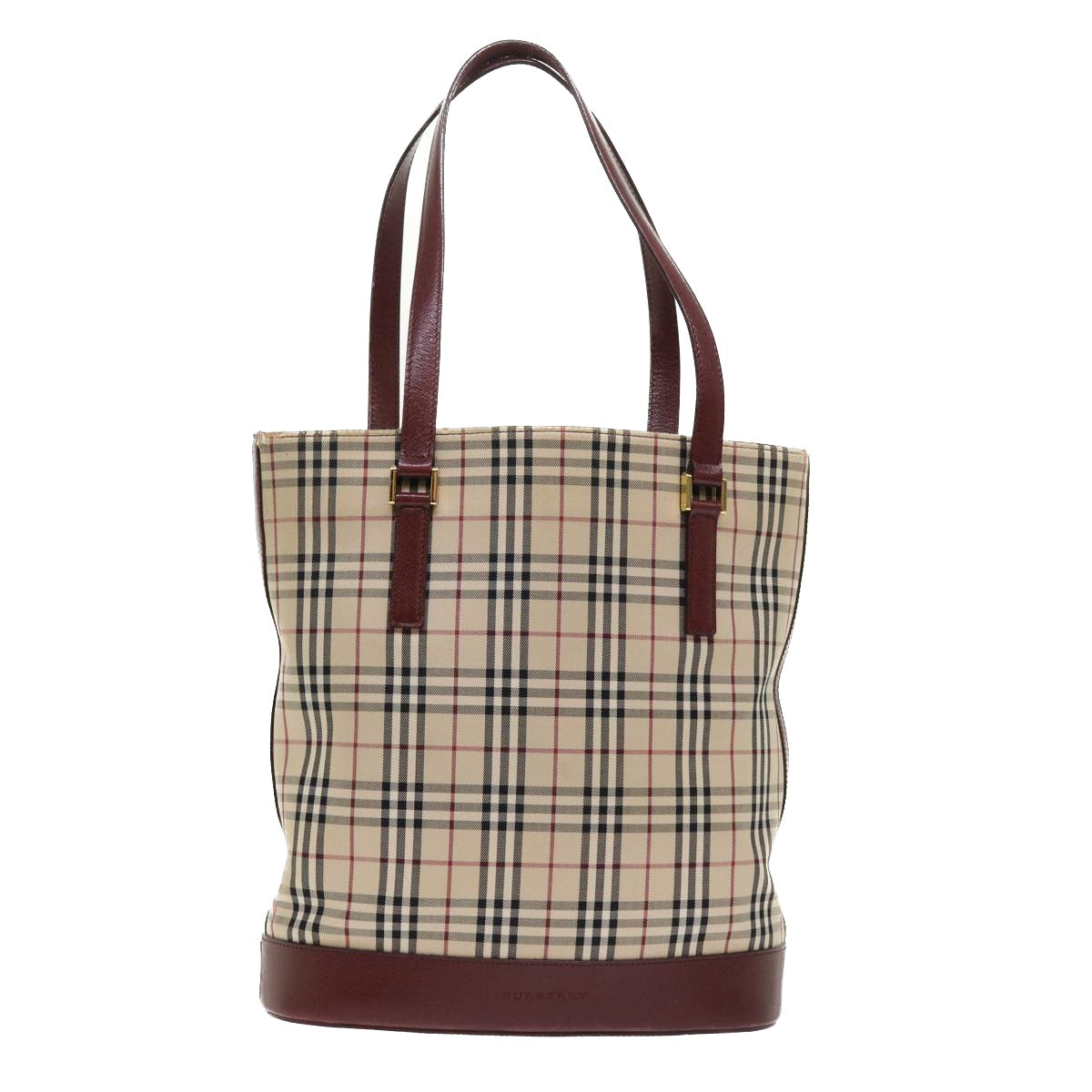 BURBERRY Nova Check Tote Bag Nylon Leather Beige Auth 46311