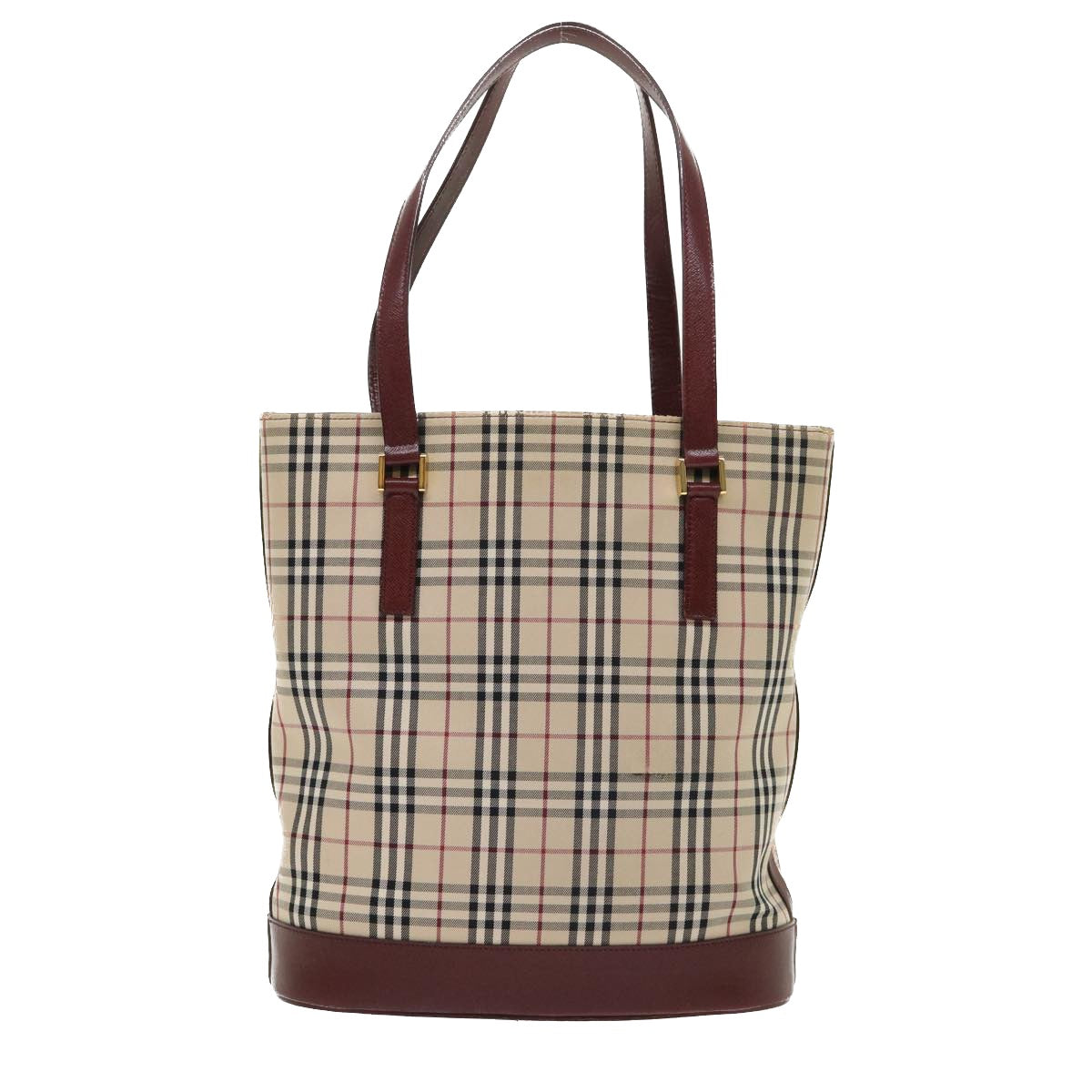 BURBERRY Nova Check Tote Bag Nylon Leather Beige Auth 46311