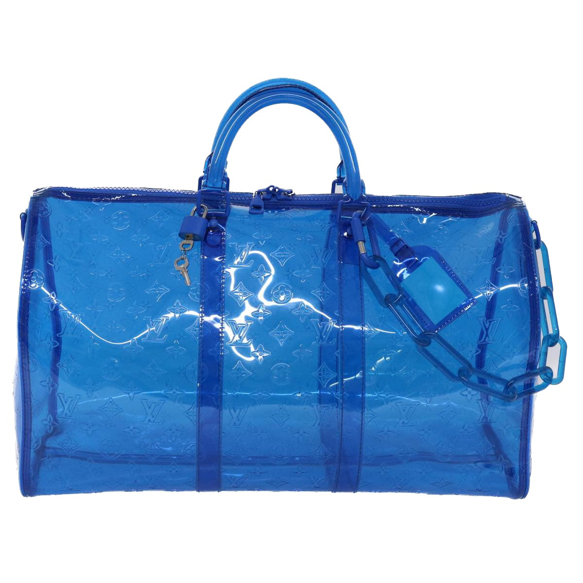 LOUIS VUITTON Monogram Vinyl Keepall Bandouliere 50 Bag Blue M53272 Auth 46351A