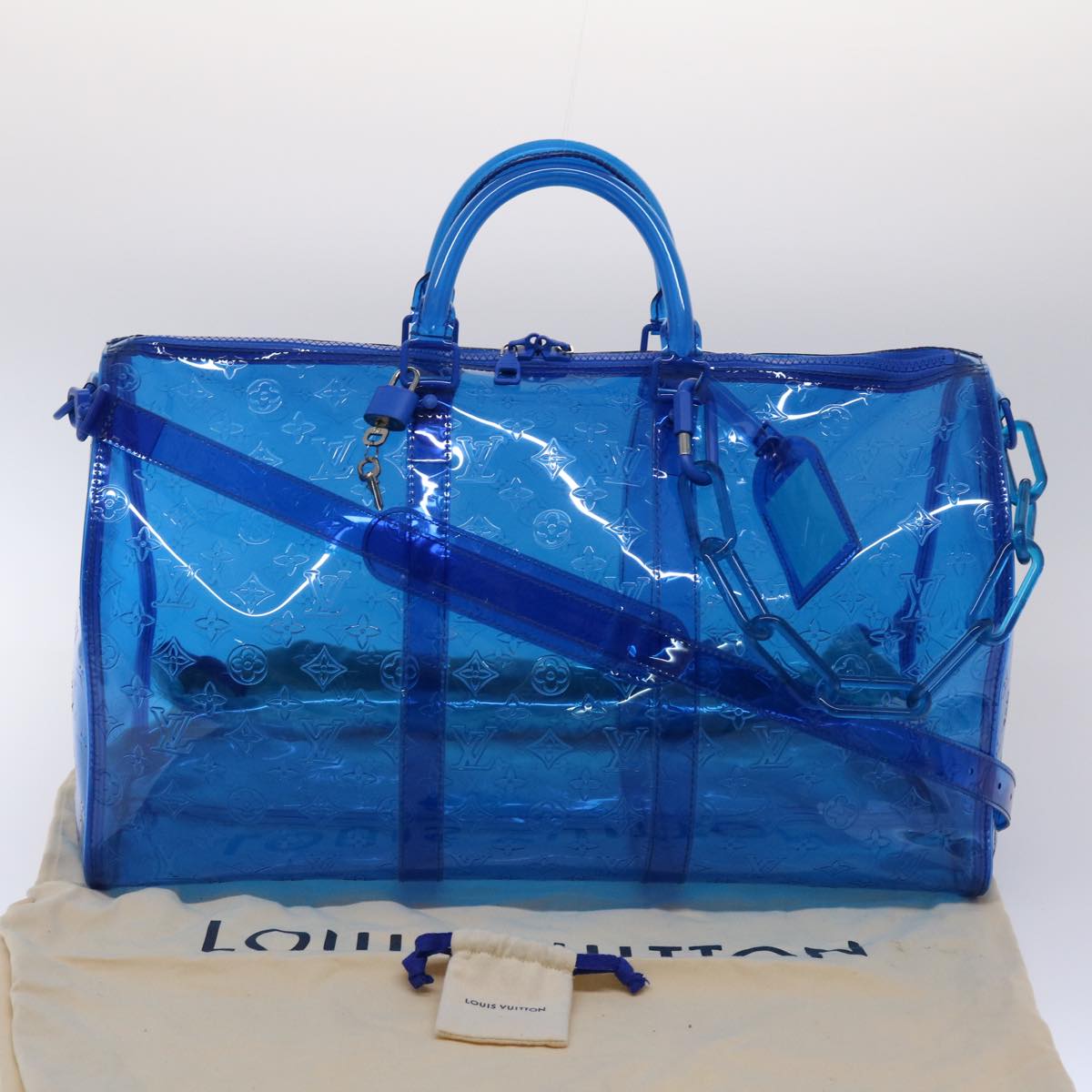 LOUIS VUITTON Monogram Vinyl Keepall Bandouliere 50 Bag Blue M53272 Auth 46351A