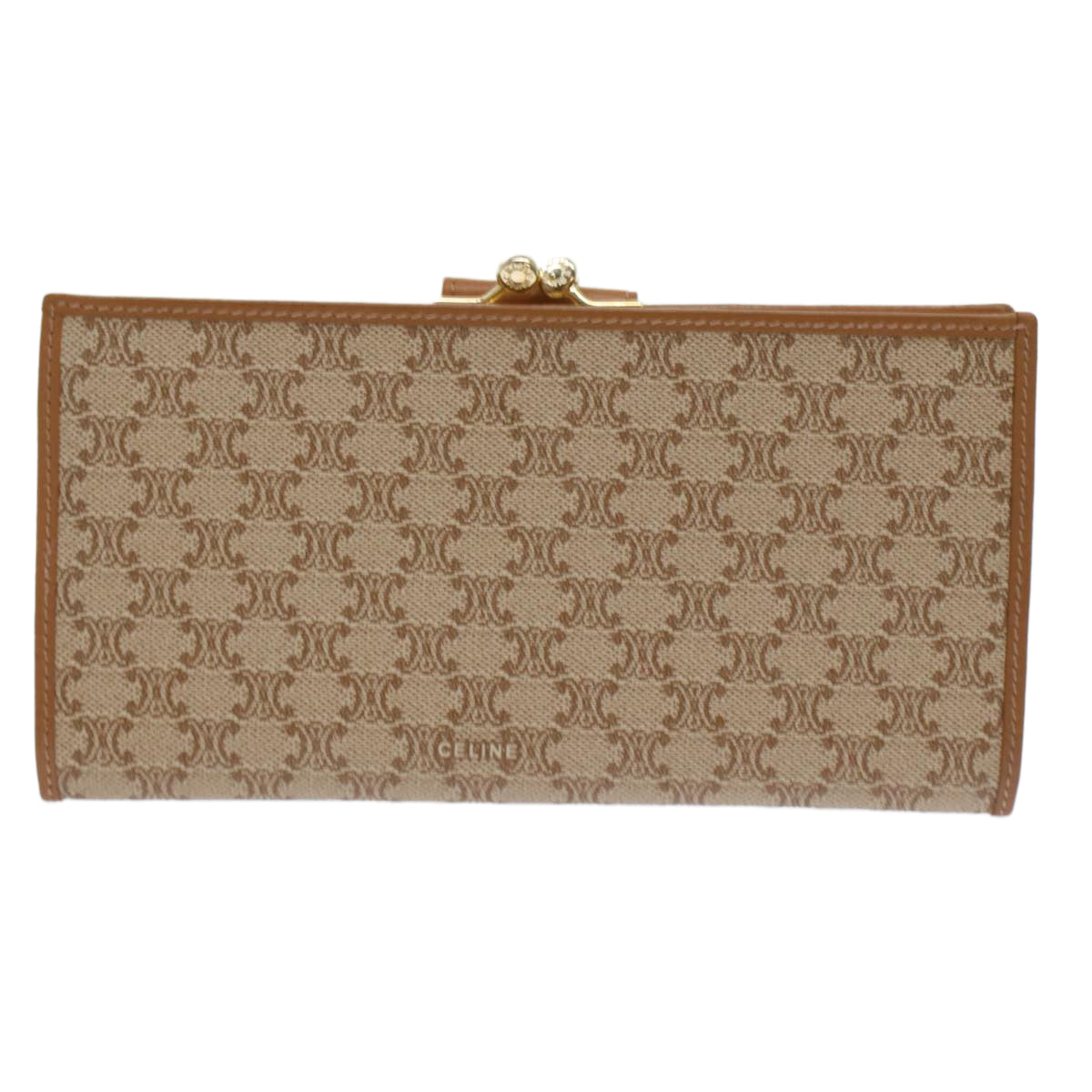 CELINE Macadam Canvas Long Wallet Beige Auth 46361