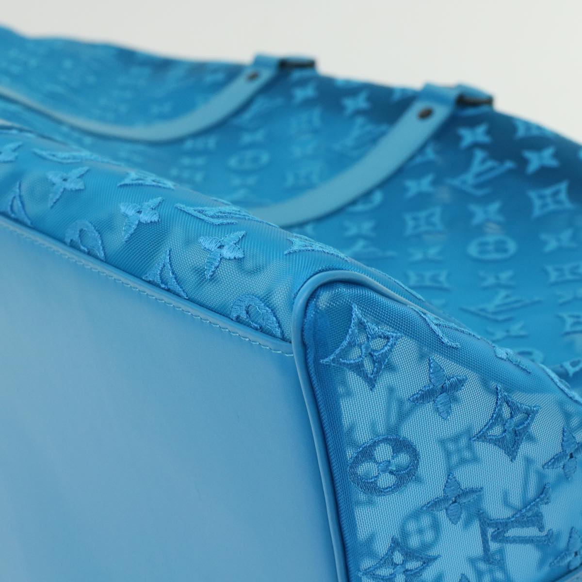 LOUIS VUITTON Monogram Mesh Keepall Triangle 50 Bag Blue M45048 LV Auth 46405S