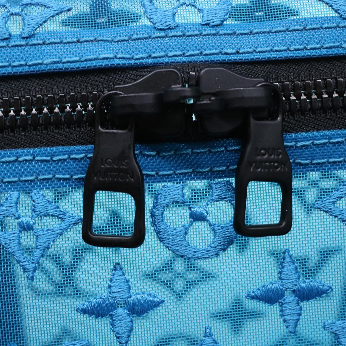 LOUIS VUITTON Monogram Mesh Keepall Triangle 50 Bag Blue M45048 LV Auth 46405S