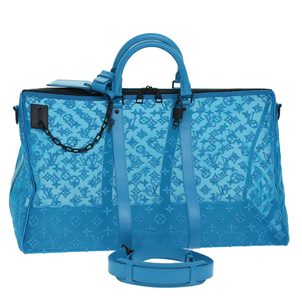 LOUIS VUITTON Monogram Mesh Keepall Triangle 50 Bag Blue M45048 LV Auth 46405S
