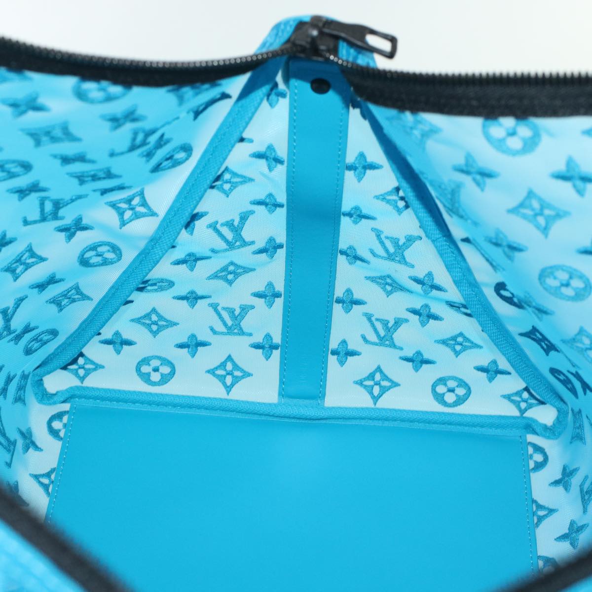 LOUIS VUITTON Monogram Mesh Keepall Triangle 50 Bag Blue M45048 LV Auth 46405A