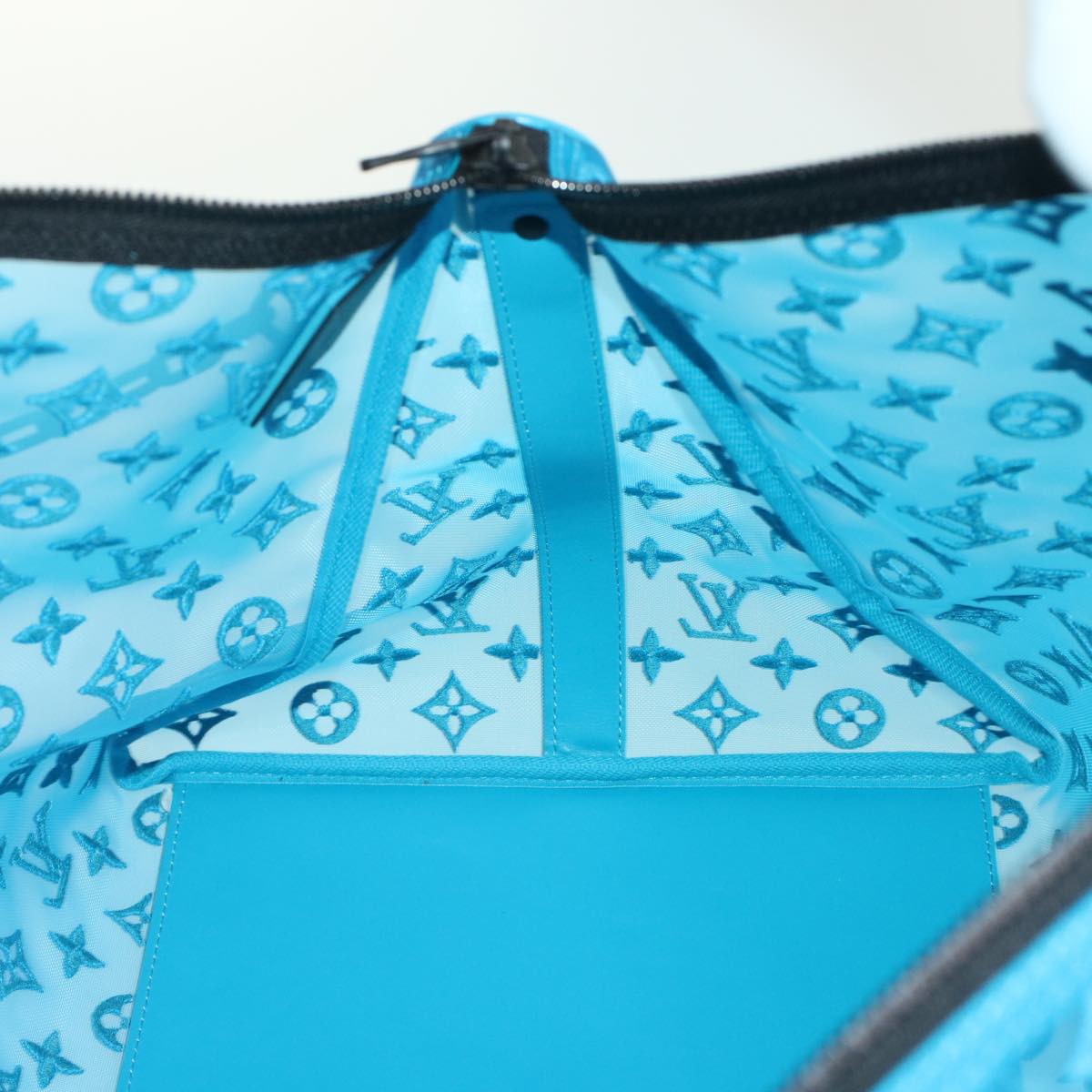LOUIS VUITTON Monogram Mesh Keepall Triangle 50 Bag Blue M45048 LV Auth 46405S