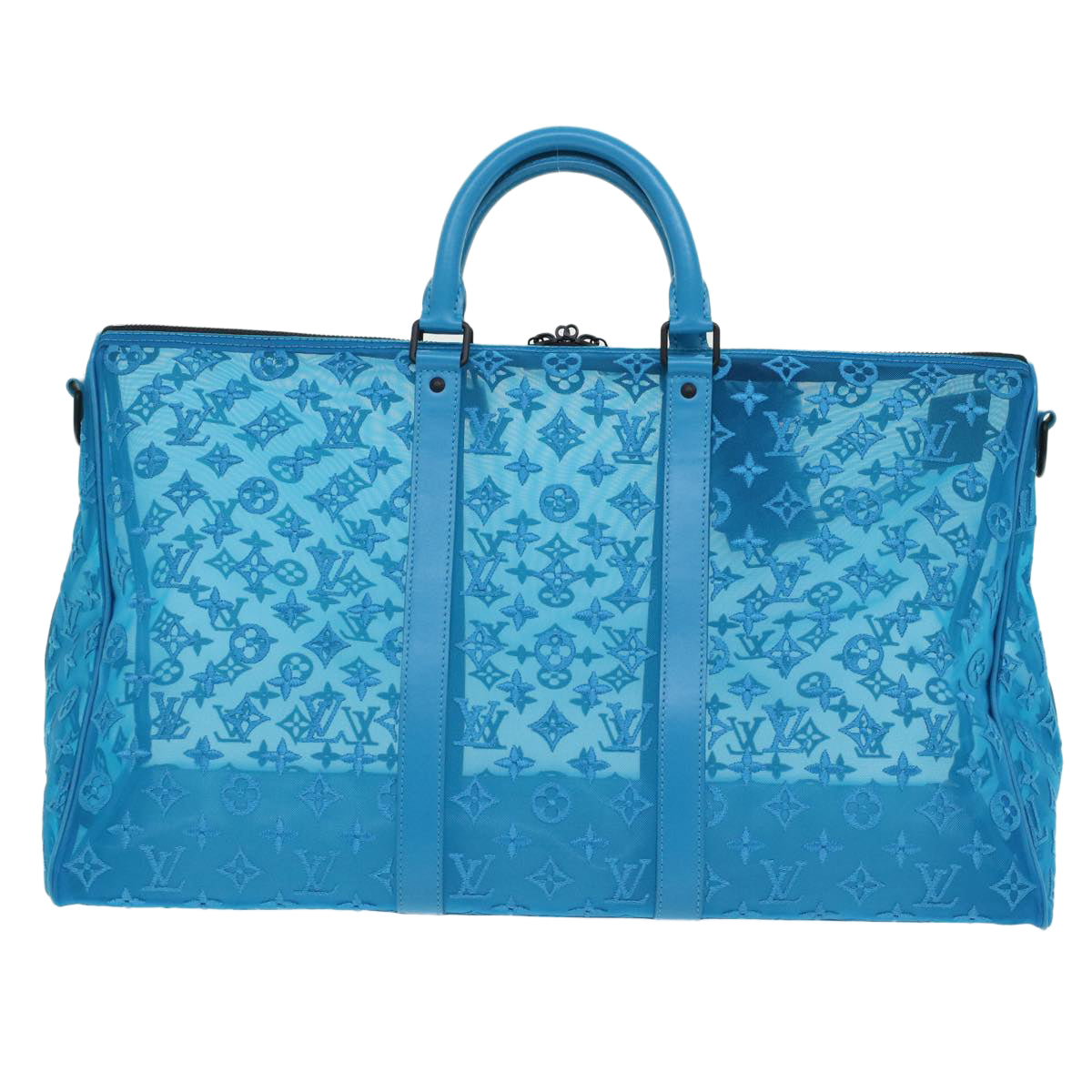 LOUIS VUITTON Monogram Mesh Keepall Triangle 50 Bag Blue M45048 LV Auth 46405A