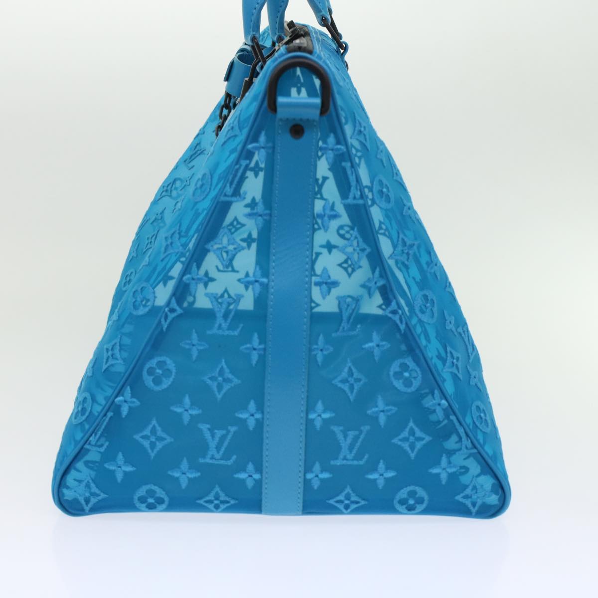 LOUIS VUITTON Monogram Mesh Keepall Triangle 50 Bag Blue M45048 LV Auth 46405S