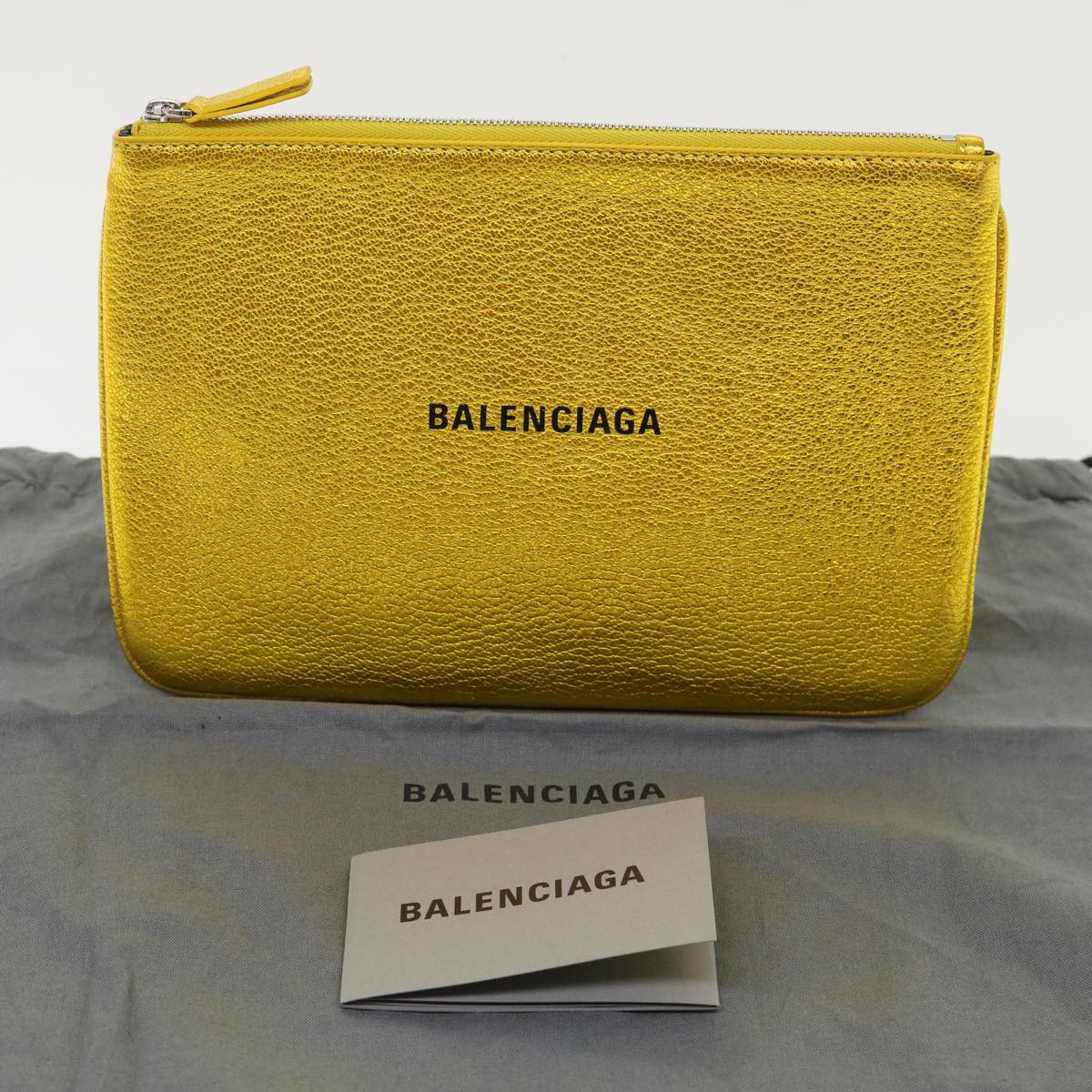 BALENCIAGA Pouch Leather Gold Auth 46667