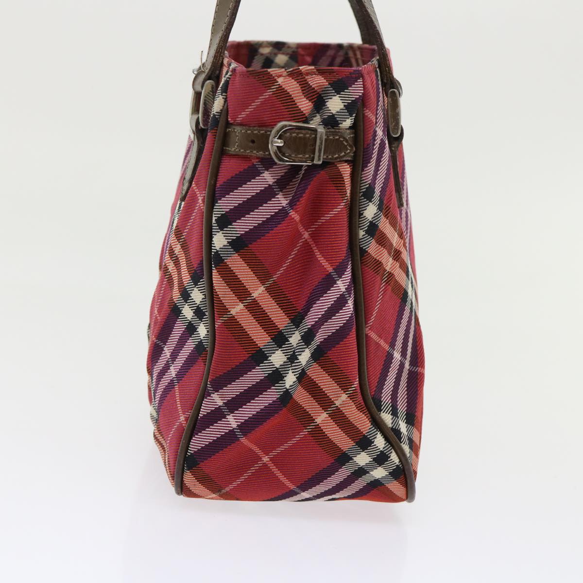 BURBERRY Nova Check Blue Label Hand Bag Nylon Leather Red Brown Auth 46960