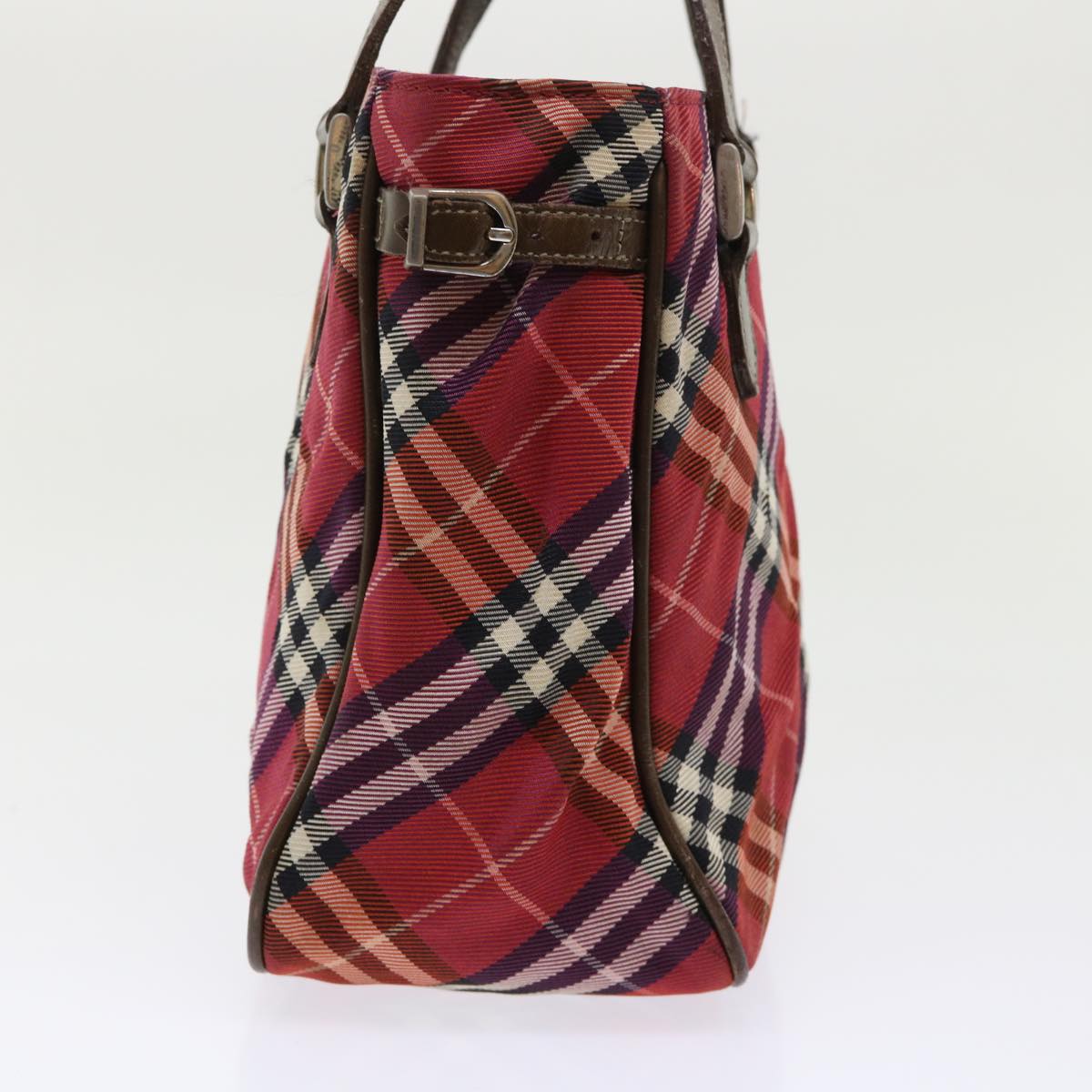 BURBERRY Nova Check Blue Label Hand Bag Nylon Leather Red Brown Auth 46960