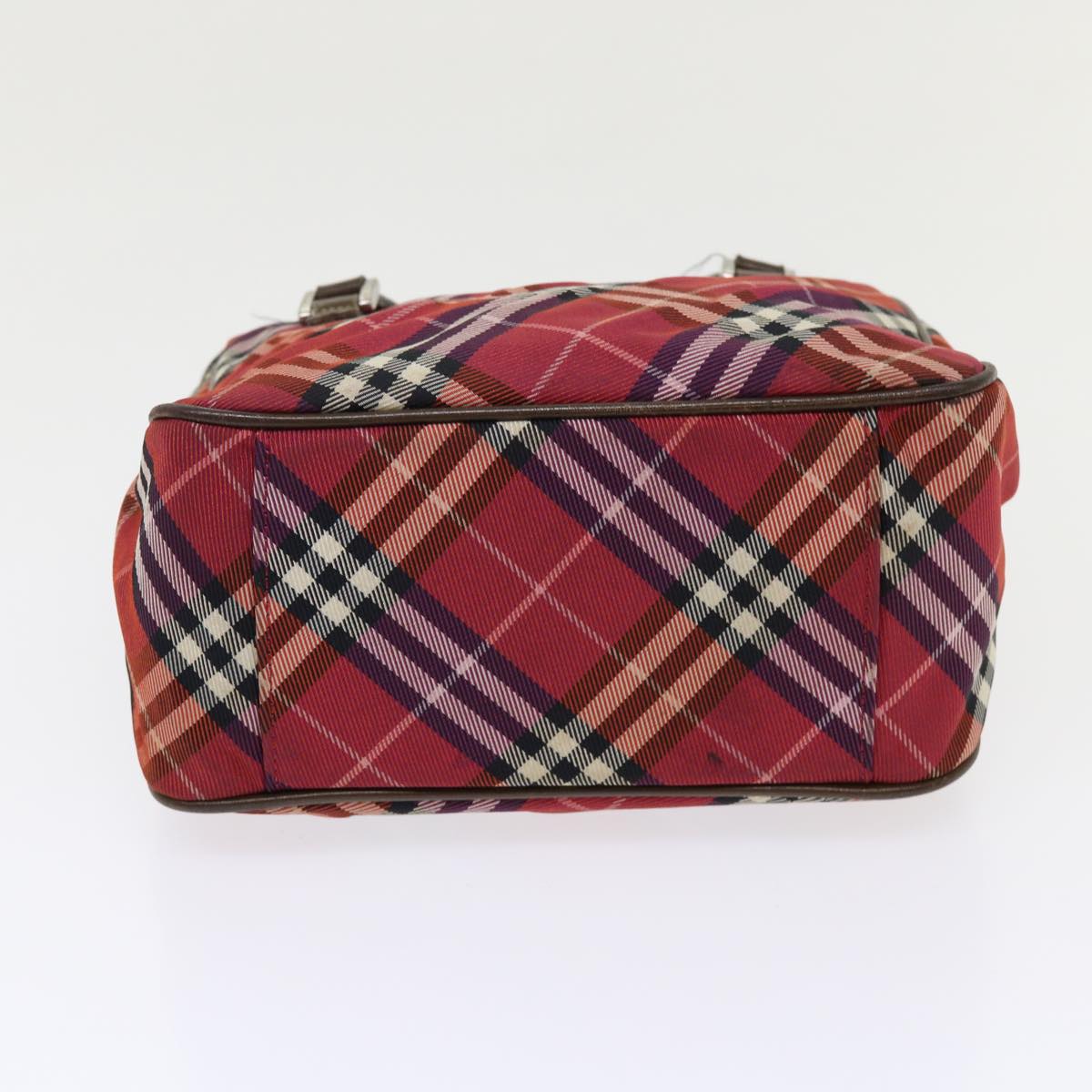 BURBERRY Nova Check Blue Label Hand Bag Nylon Leather Red Brown Auth 46960