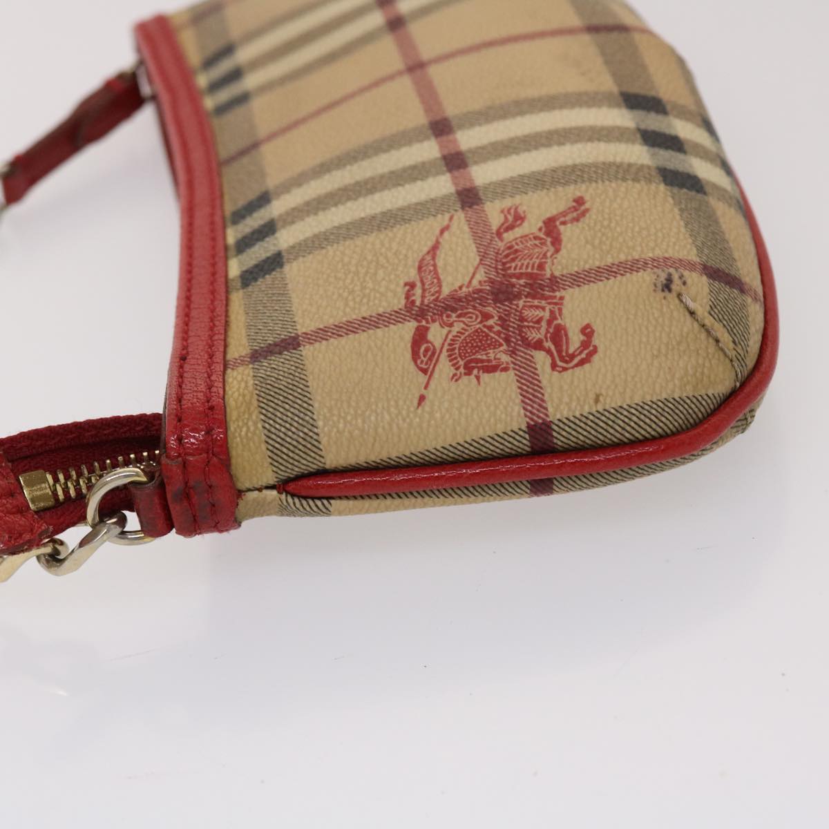 BURBERRY Nova Check Pouch PVC Leather Beige Auth 46961