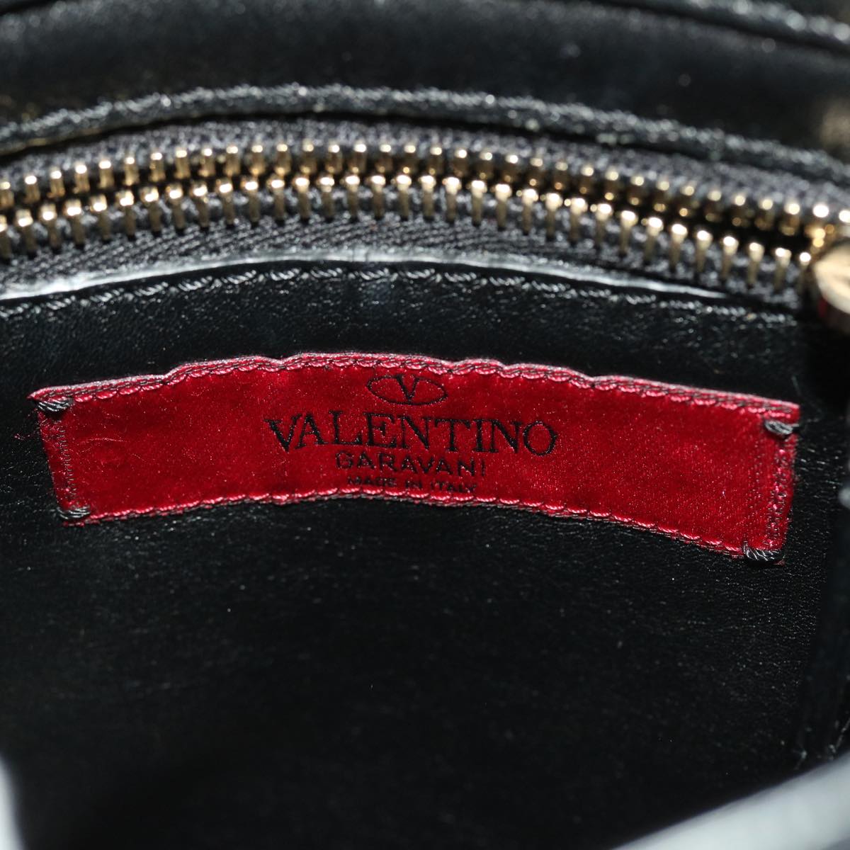 VALENTINO Studs Shoulder Bag Leather Black Auth 47065