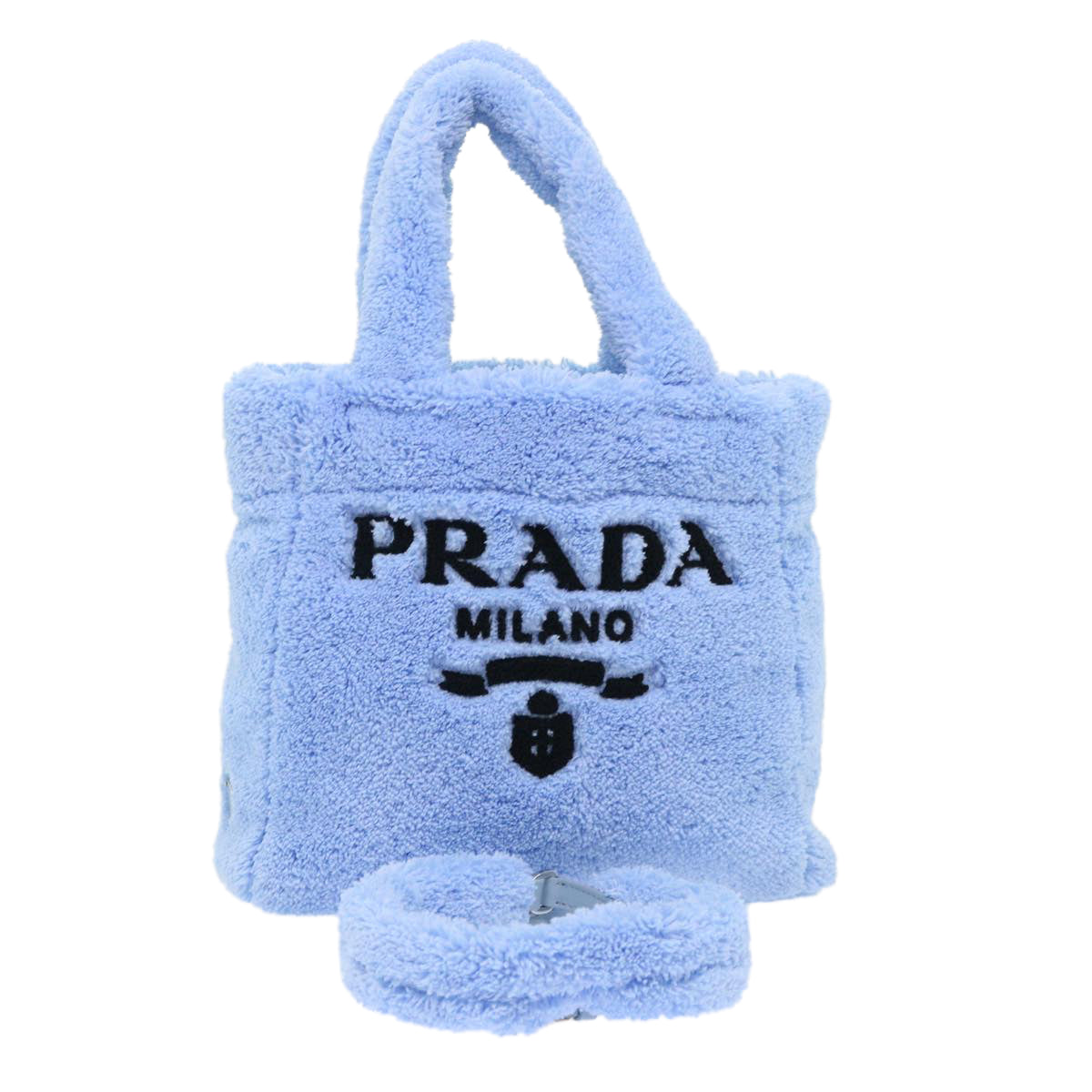 PRADA Terry Hand Bag 2way Light Blue Black Auth 47188SAV