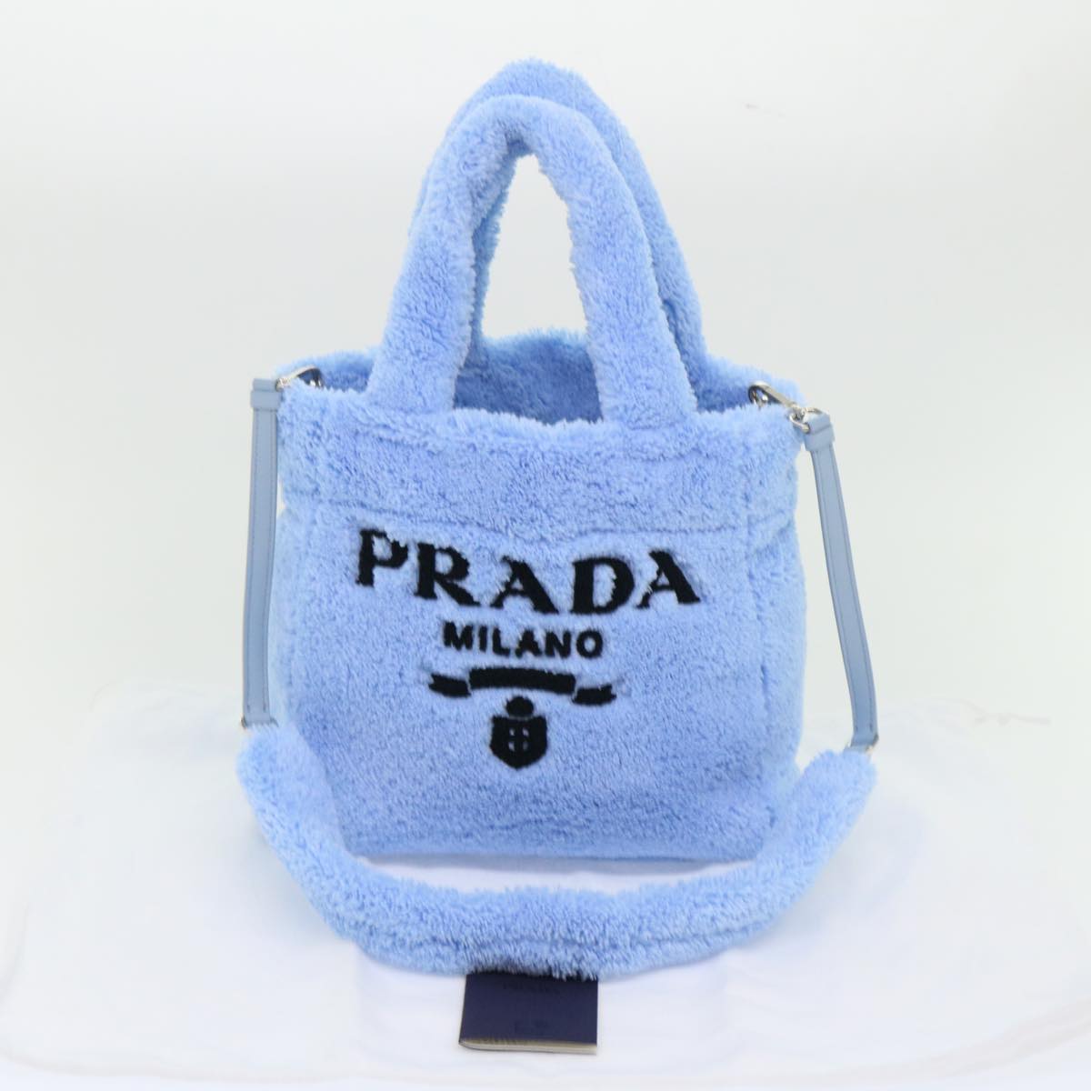 PRADA Terry Hand Bag 2way Light Blue Black Auth 47188SAV