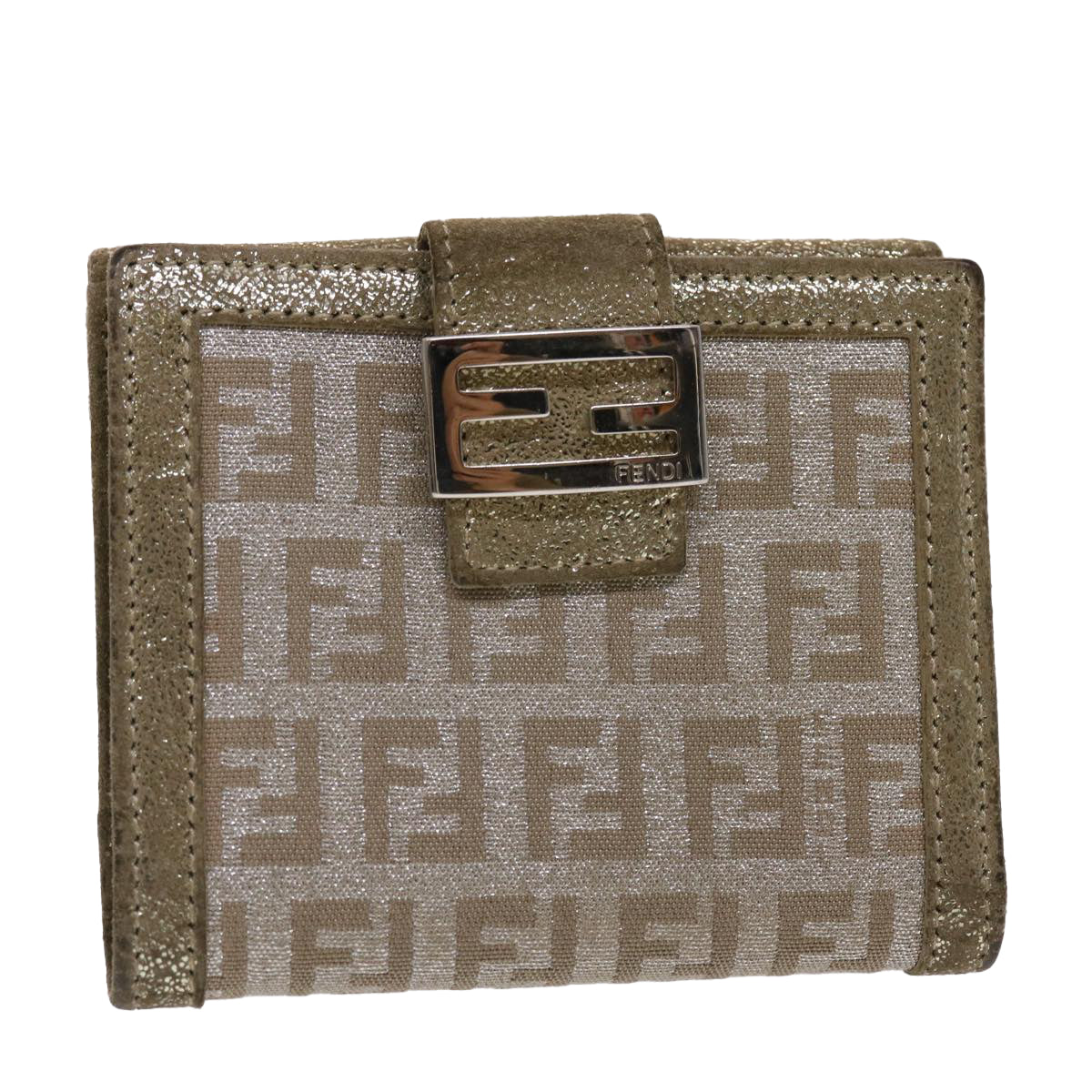 FENDI Zucchino Canvas Wallet Gold Silver Auth 47197