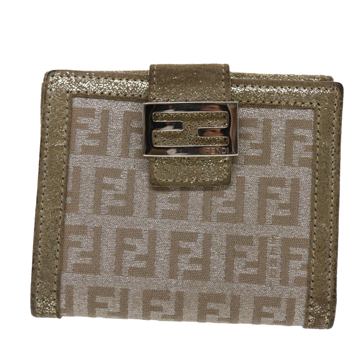 FENDI Zucchino Canvas Wallet Gold Silver Auth 47197