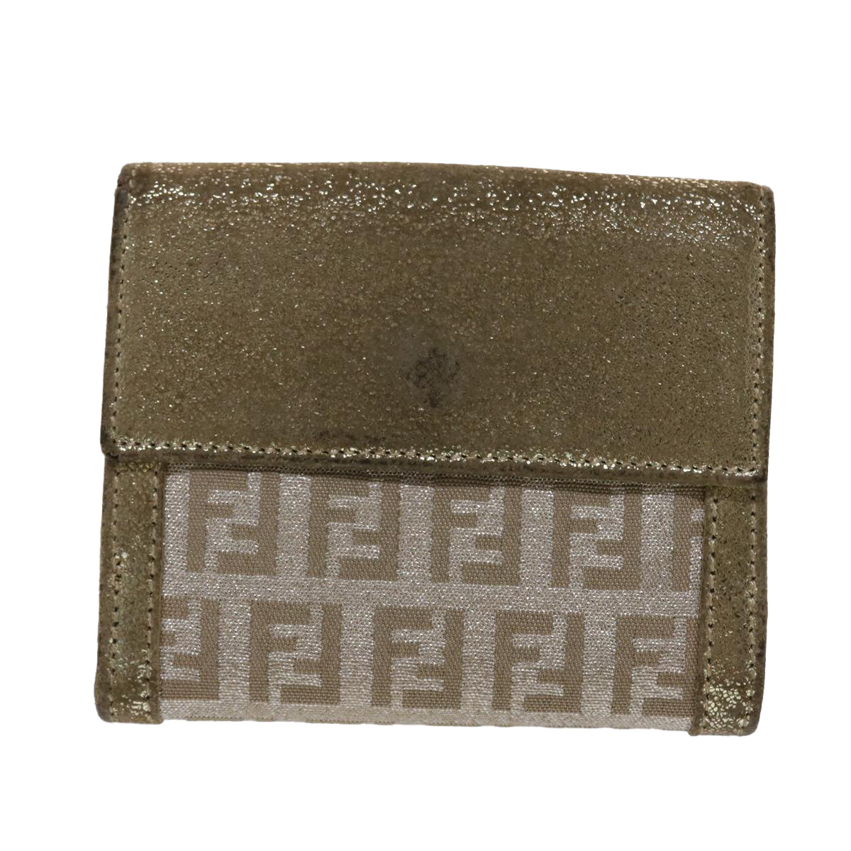 FENDI Zucchino Canvas Wallet Gold Silver Auth 47197