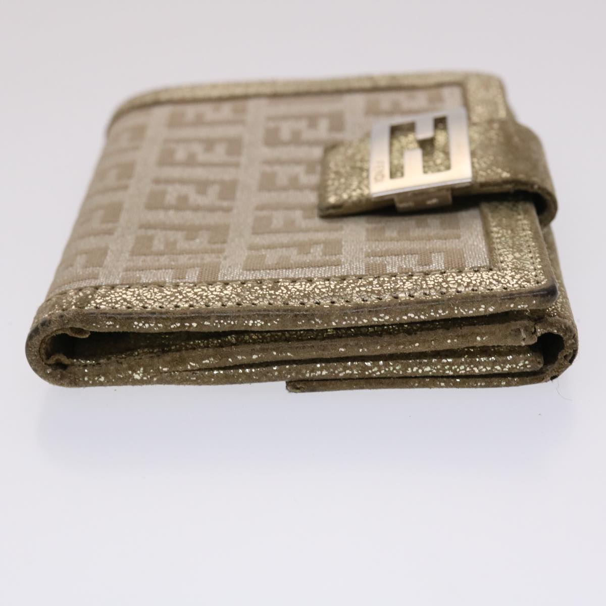 FENDI Zucchino Canvas Wallet Gold Silver Auth 47197